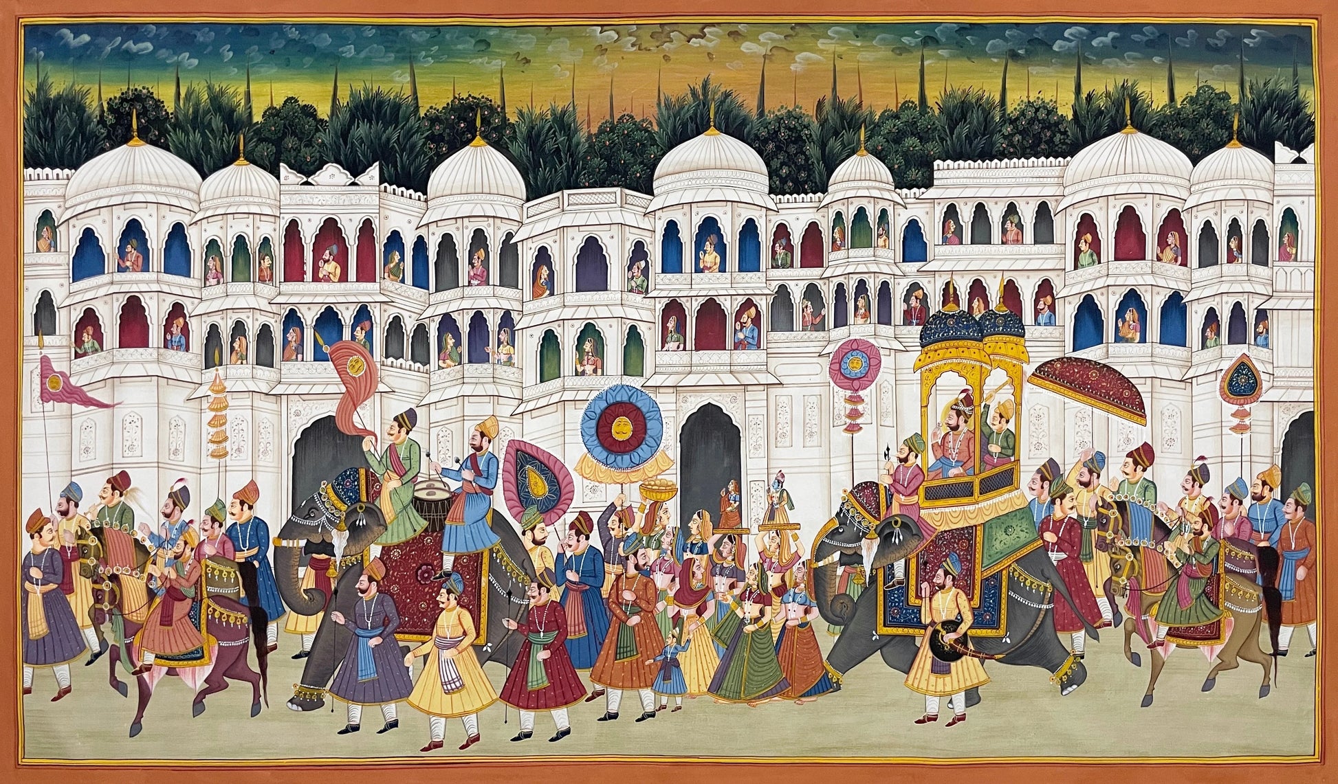 Royal Procession Art Indian Royal Ethnic Folk Painting, Large Detailed Handmade Painting, Home decor gift, wall decor - Jaipur Earth