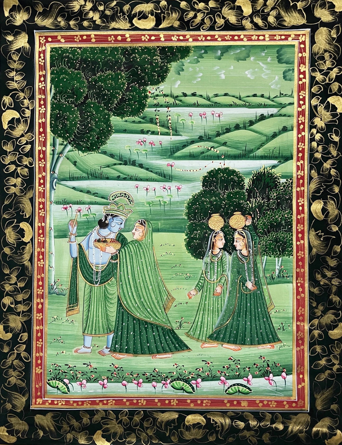 Hand-Painted Pichwai Painting on Silk Fabric | Traditional Nathdwara Art | Handmade Krishna Wall Decor