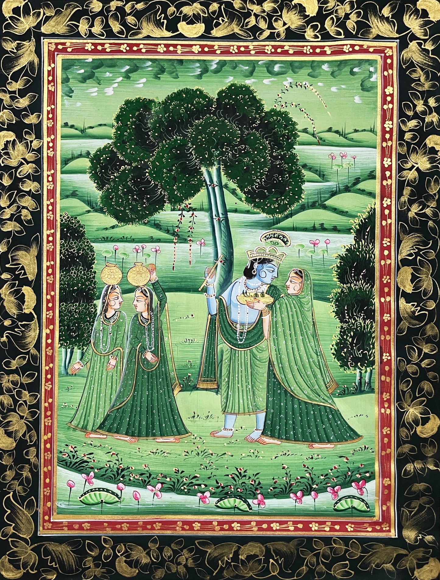 Hand-Painted Pichwai Painting on Silk Fabric | Traditional Nathdwara Art | Handmade Krishna Wall Decor