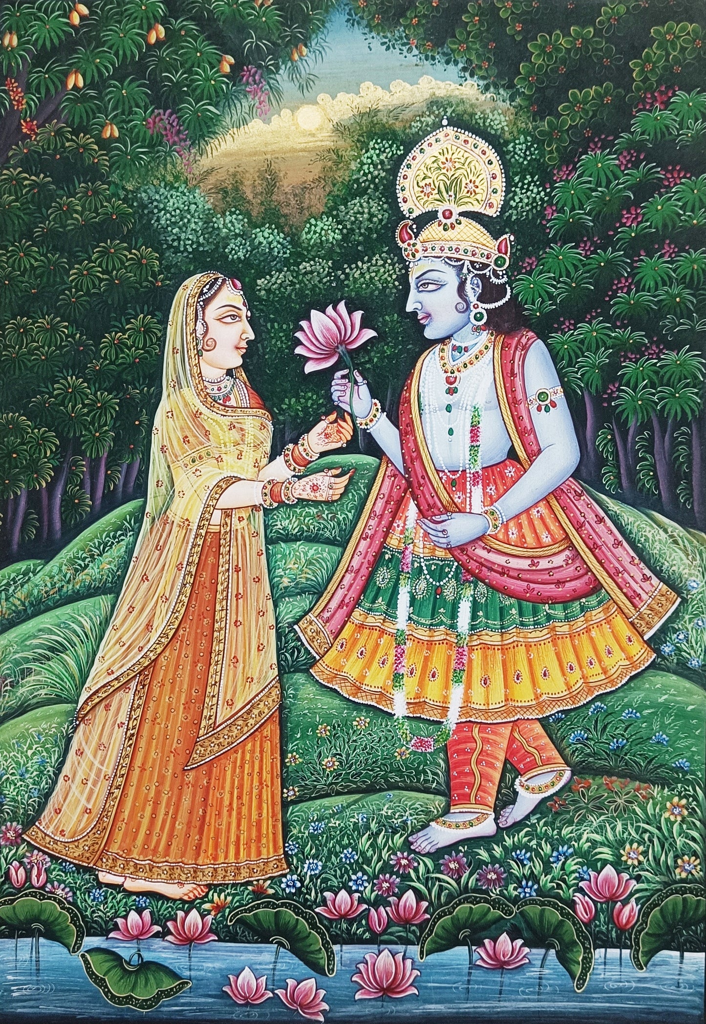 Radha Krishna Detailed Pichwai Handmade Painting- framed