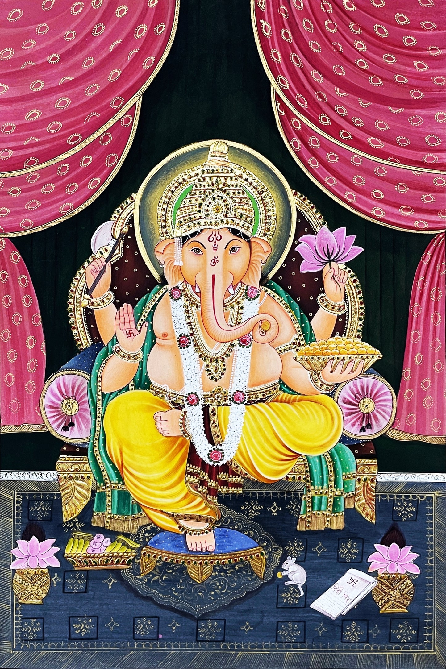 Lord Ganesha Detailed Handmade Painting- Framed