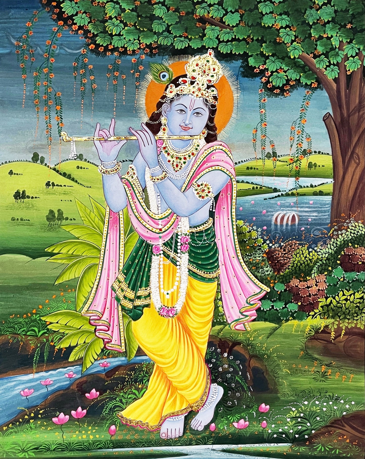 Krishna Detailed Pichwai Handmade Painting- framed