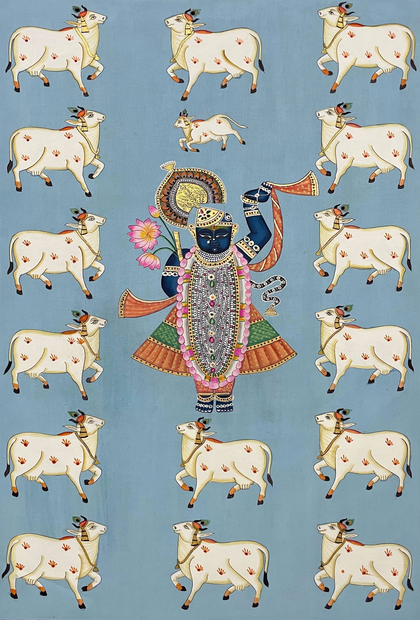 Shreenathji Pichwai Painting For Home Decor, Traditional Handmade Wall Painting Of Beautiful Shri Nath Ji In Kamal Talai - Jaipur Earth