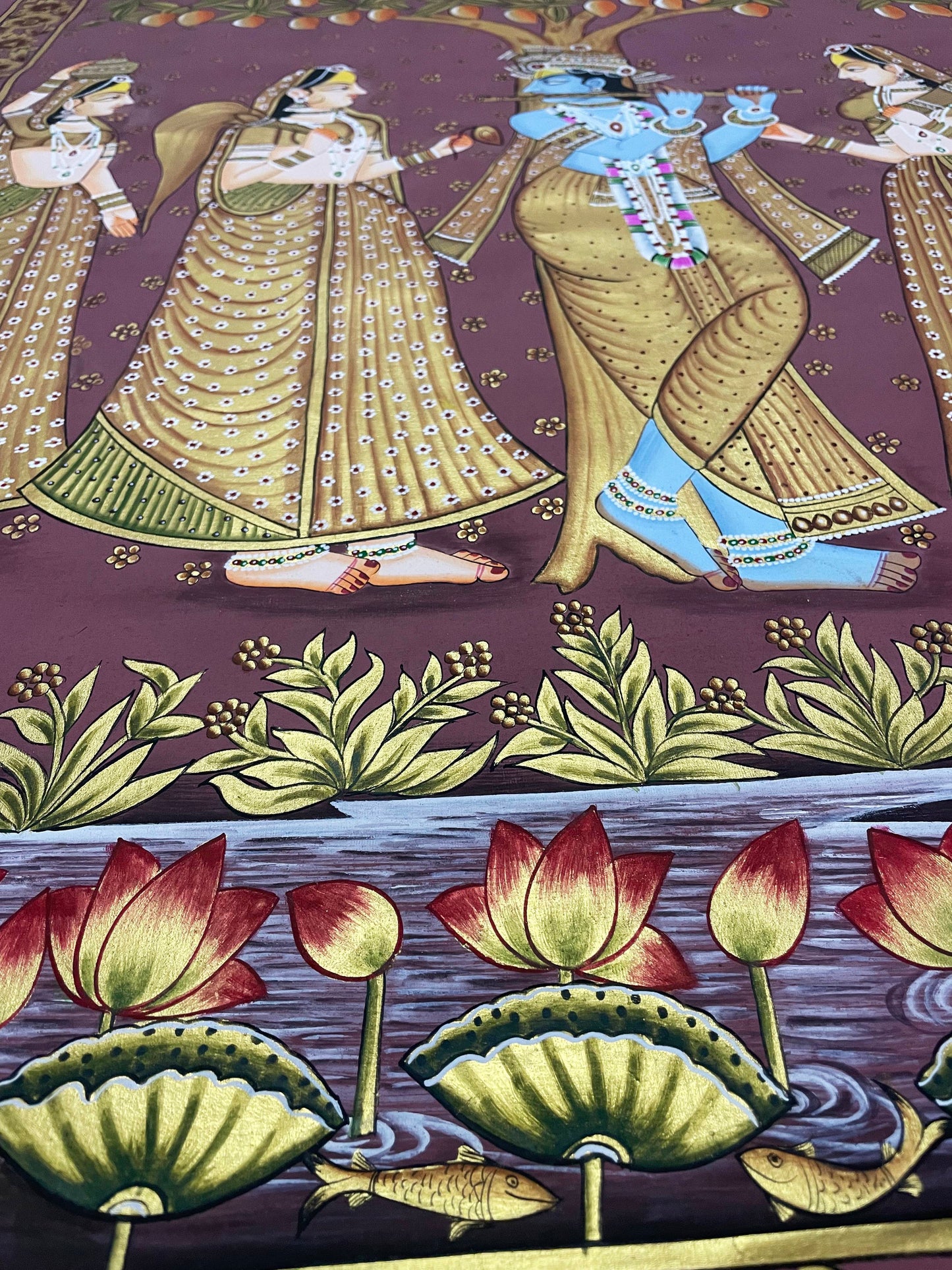 Radha Krishna Golden Detailed Pichwai Handmade Painting - Jaipur Earth