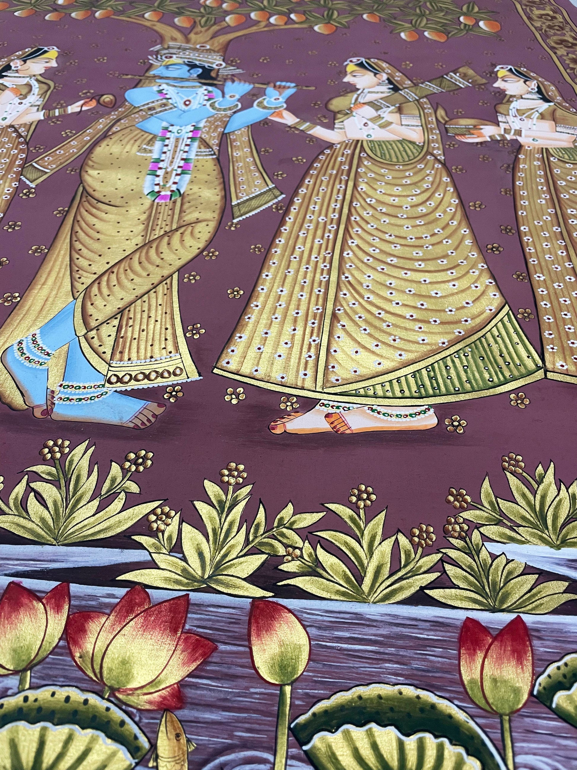 Radha Krishna Golden Detailed Pichwai Handmade Painting - Jaipur Earth