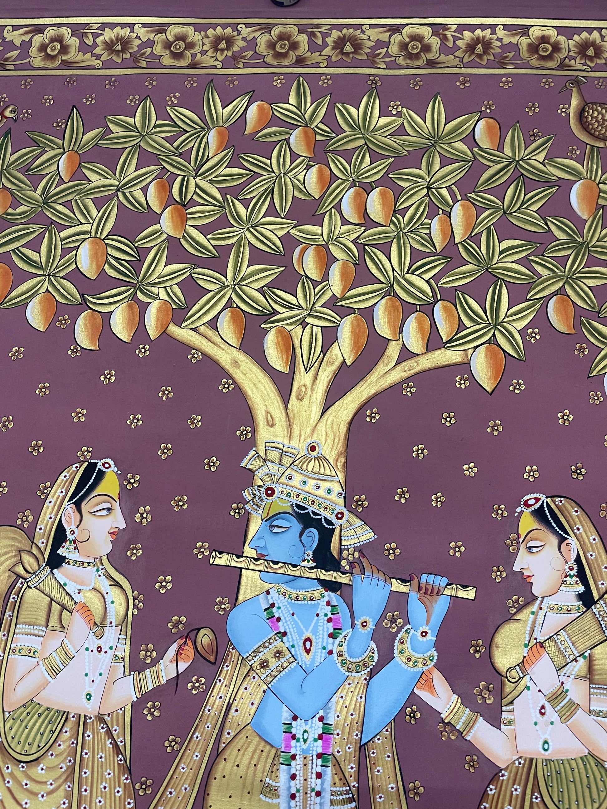 Radha Krishna Golden Detailed Pichwai Handmade Painting - Jaipur Earth