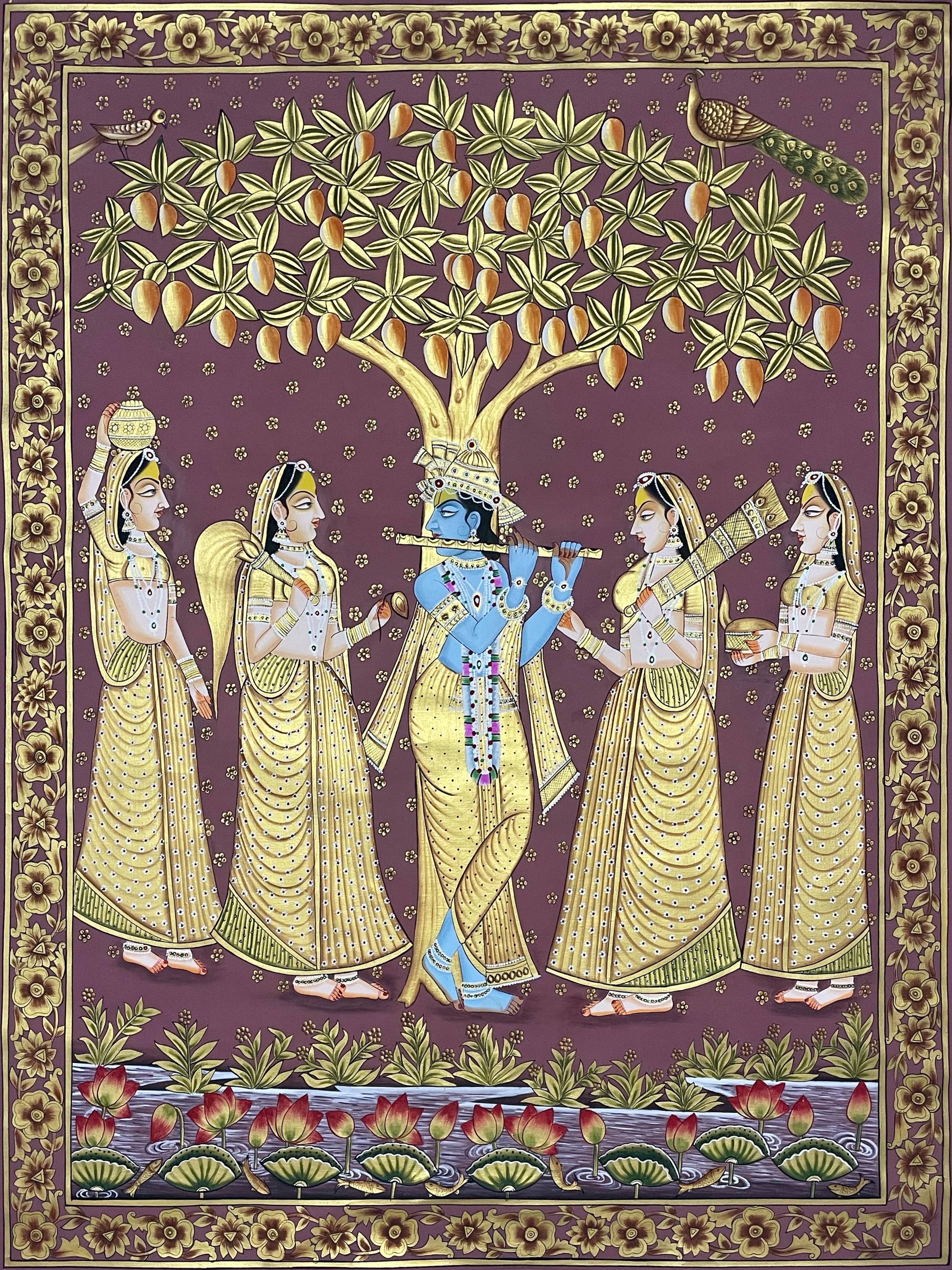 Radha Krishna Golden Detailed Pichwai Handmade Painting - Jaipur Earth