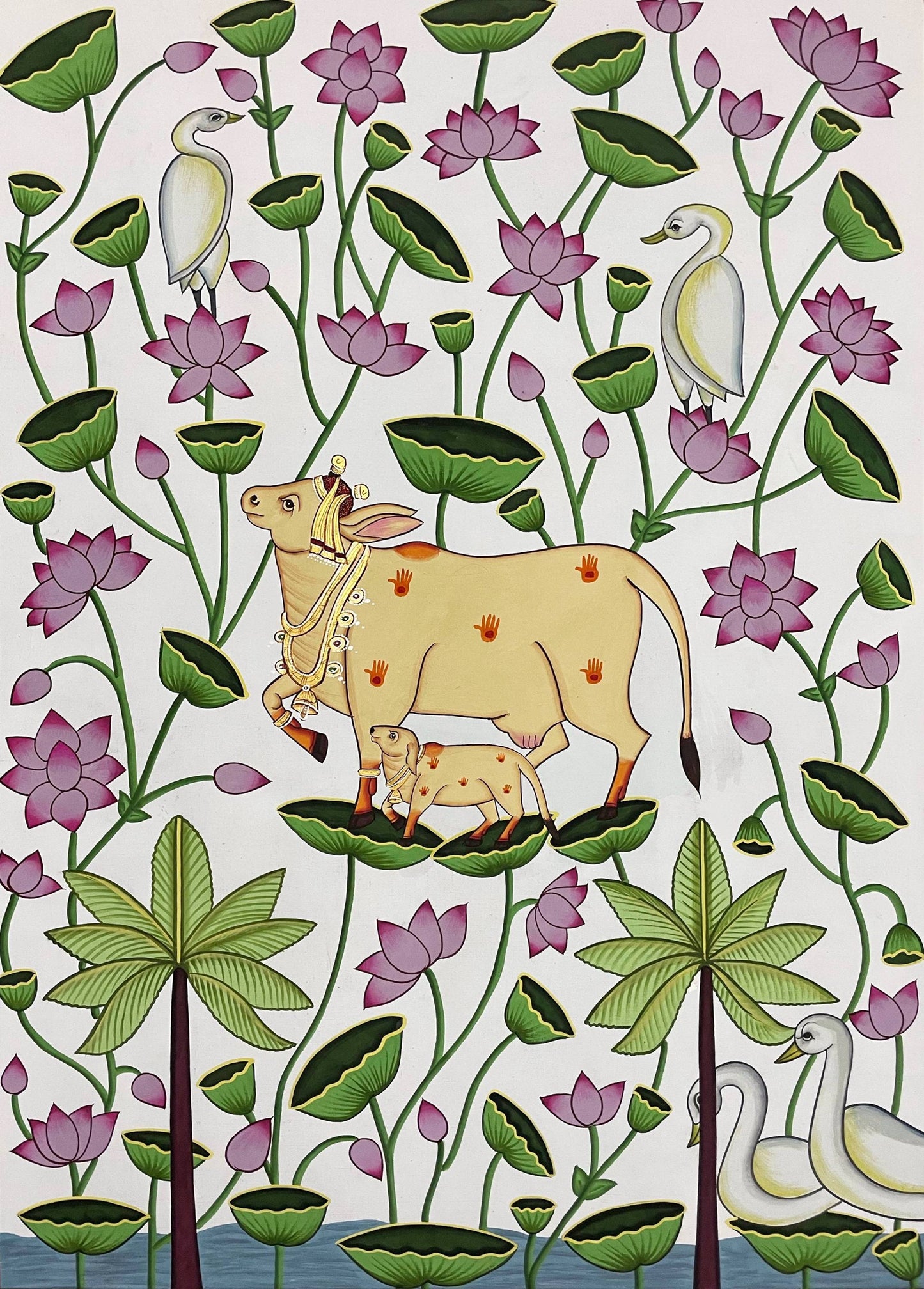 Indian Pichwai Cow Painting – Modern Traditional Wall Decor, Handmade Art