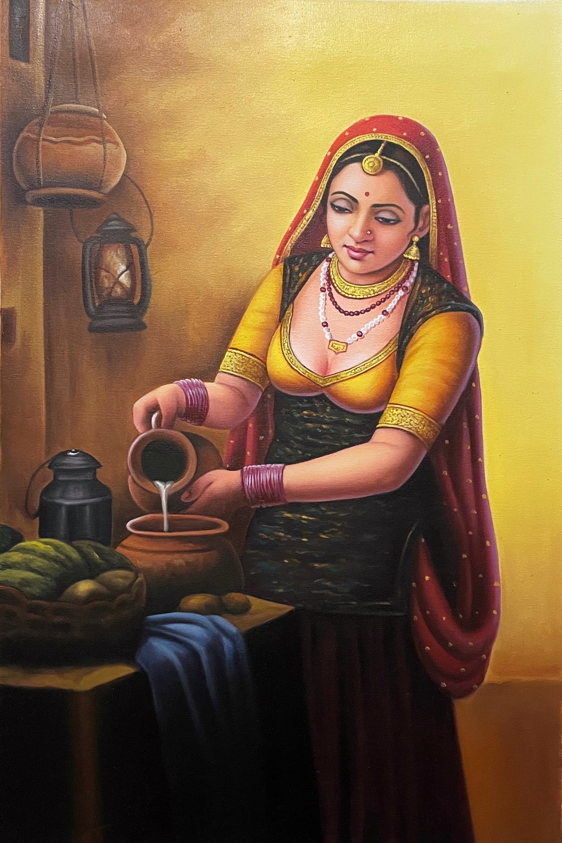 Rajasthani Painting, Indian Traditional Painting, home decor, wall art on canvas, painting, wall Painting - Jaipur Earth