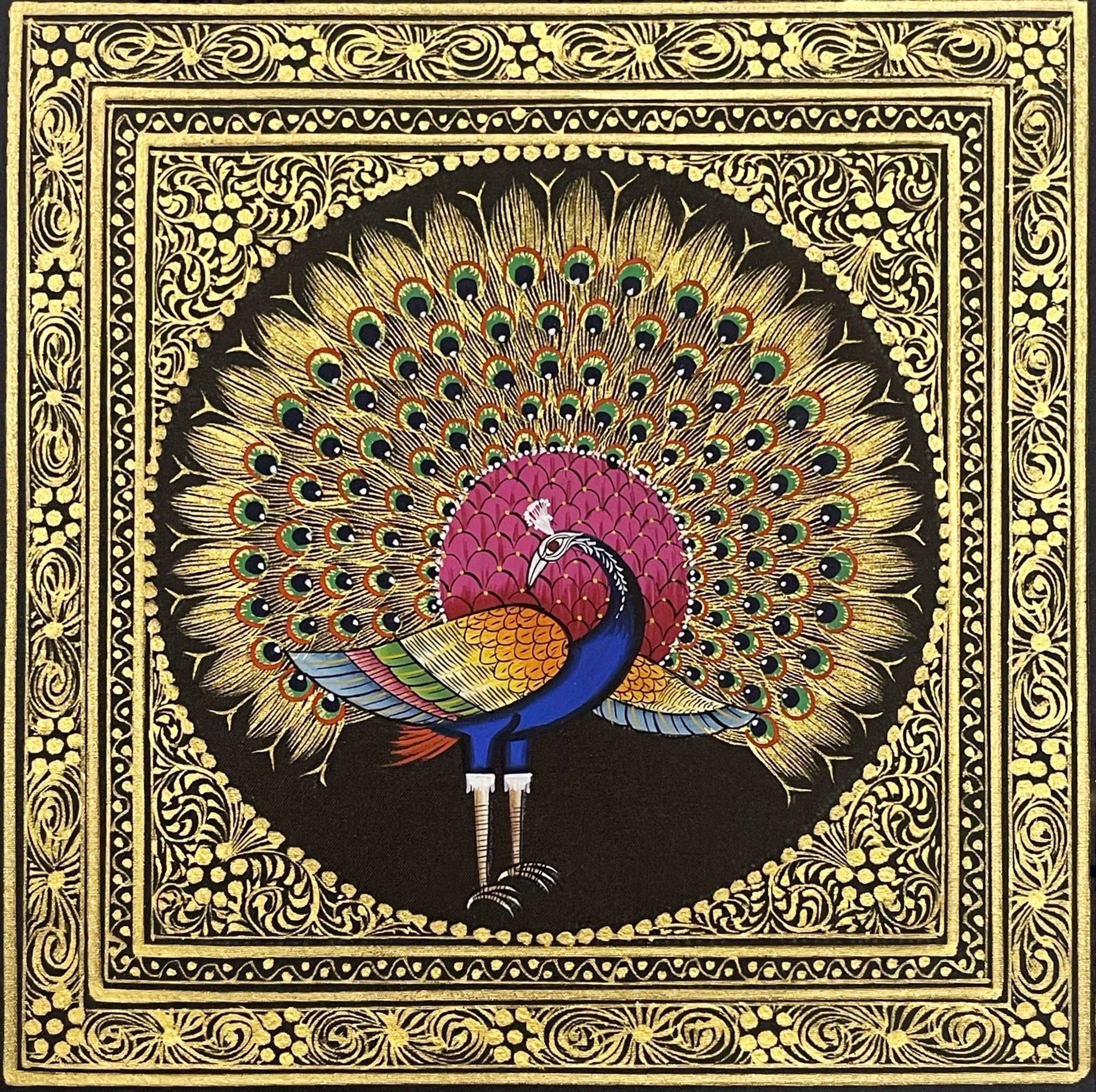 Peacock Bird Miniature Painting, Set of 2, Handmade Bird Wall Art, Home Decor - Jaipur Earth
