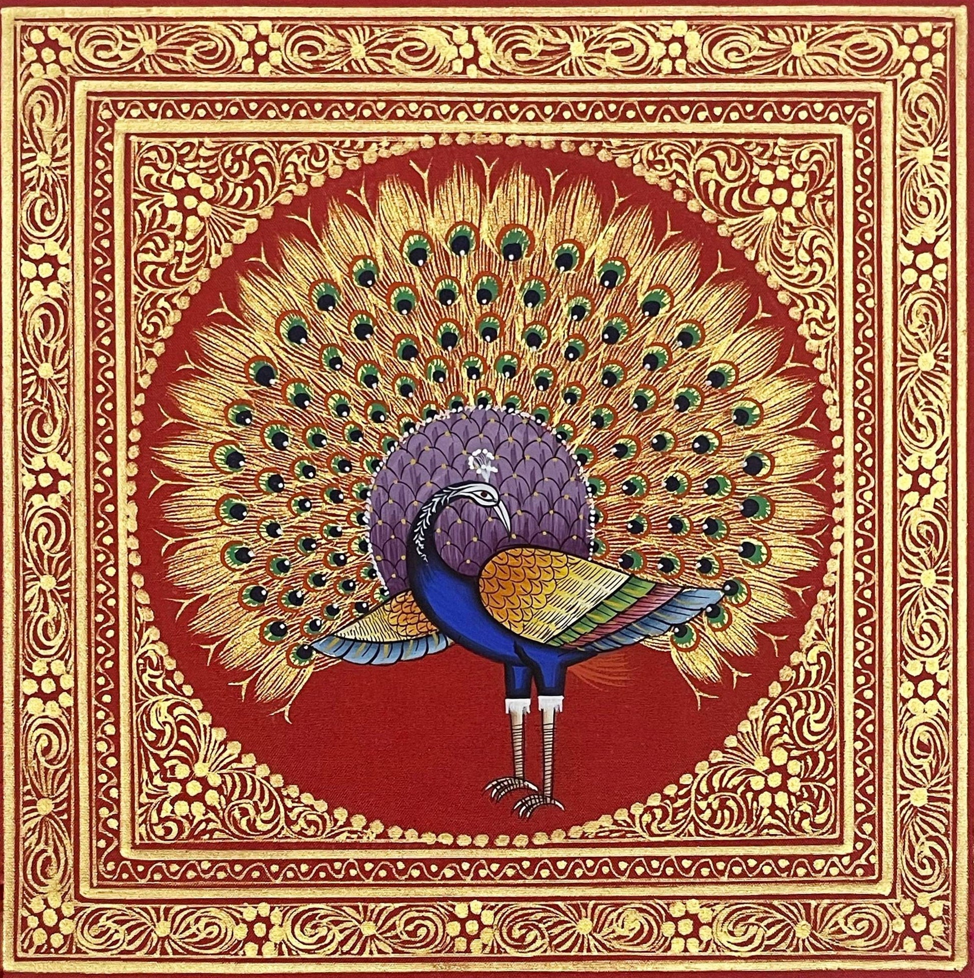 Peacock Bird Miniature Painting, Set of 2, Handmade Bird Wall Art, Home Decor - Jaipur Earth