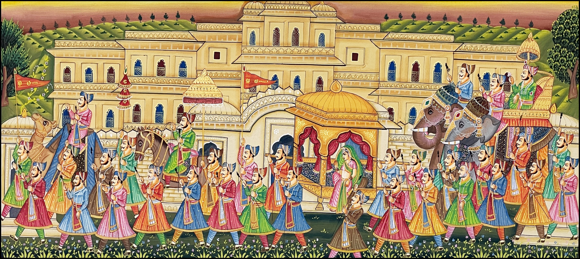 Royal Procession Large Detailed Hand Painted Artwork, Rajasthani Painting, Art and Collect, Home Decor, Wall Decor - Jaipur Earth