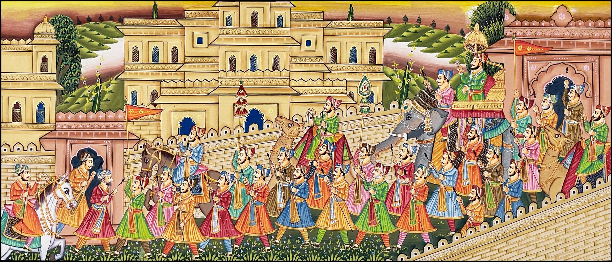 Royal Procession Large Detailed Hand Painted Artwork, Rajasthani Painting, Art and Collect, Home Decor, Wall Decor - Jaipur Earth