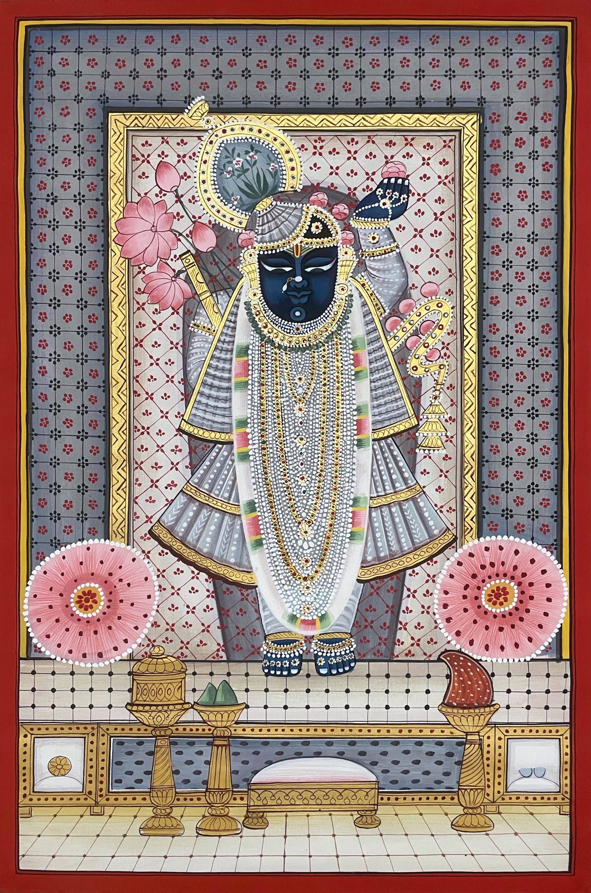 Pichwai Painting of Shreenathji, Art For Home Decor, Beautiful Shreenathji on cloth, Home Decor, Wall art - Jaipur Earth