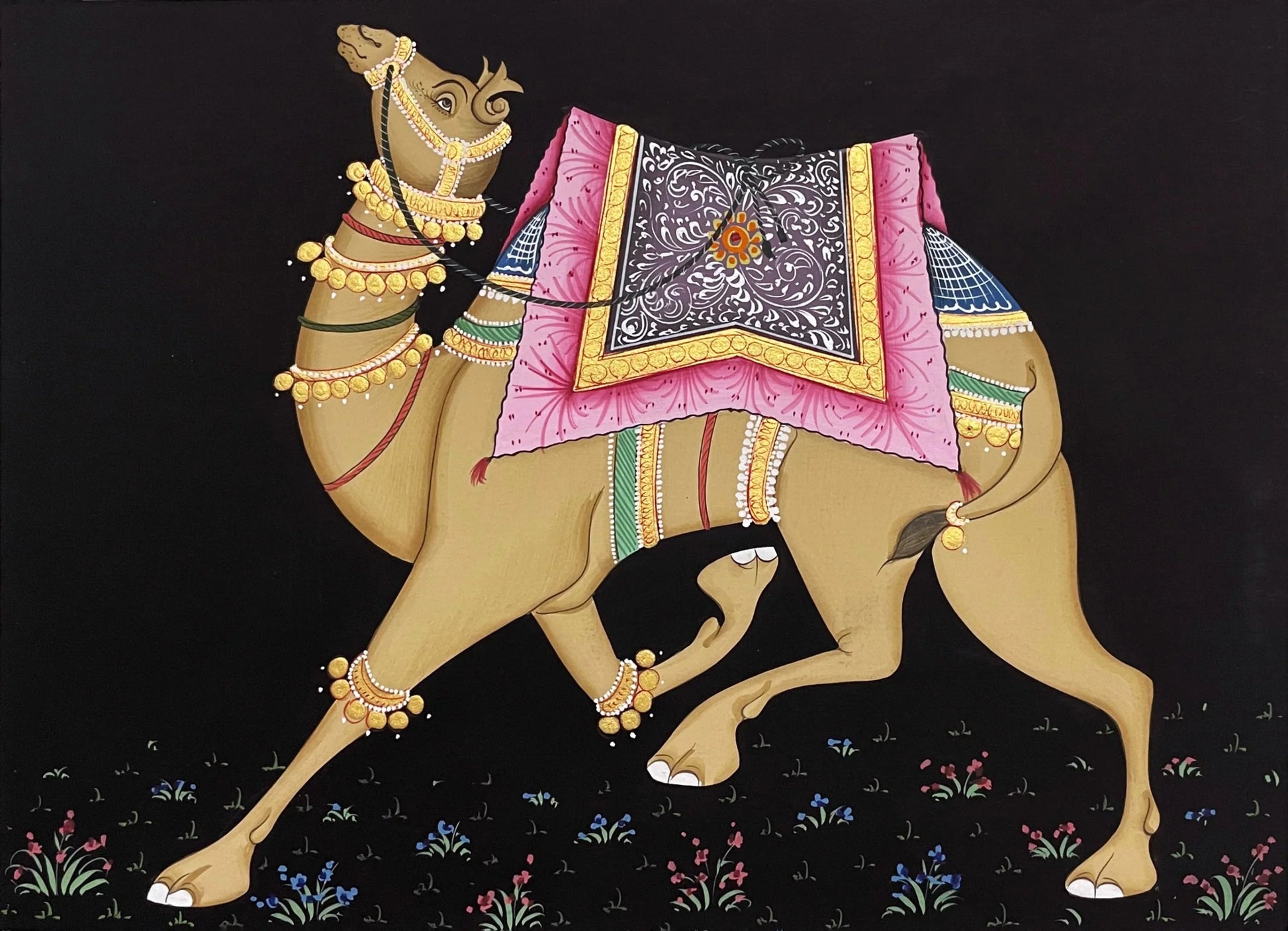 Trio Elephant, Horse, Camel Set of 3 Indian Miniature Wall Art, Traditional Animal Procession Painting On Paper, Wall Painting, Wall Hanging - Jaipur Earth