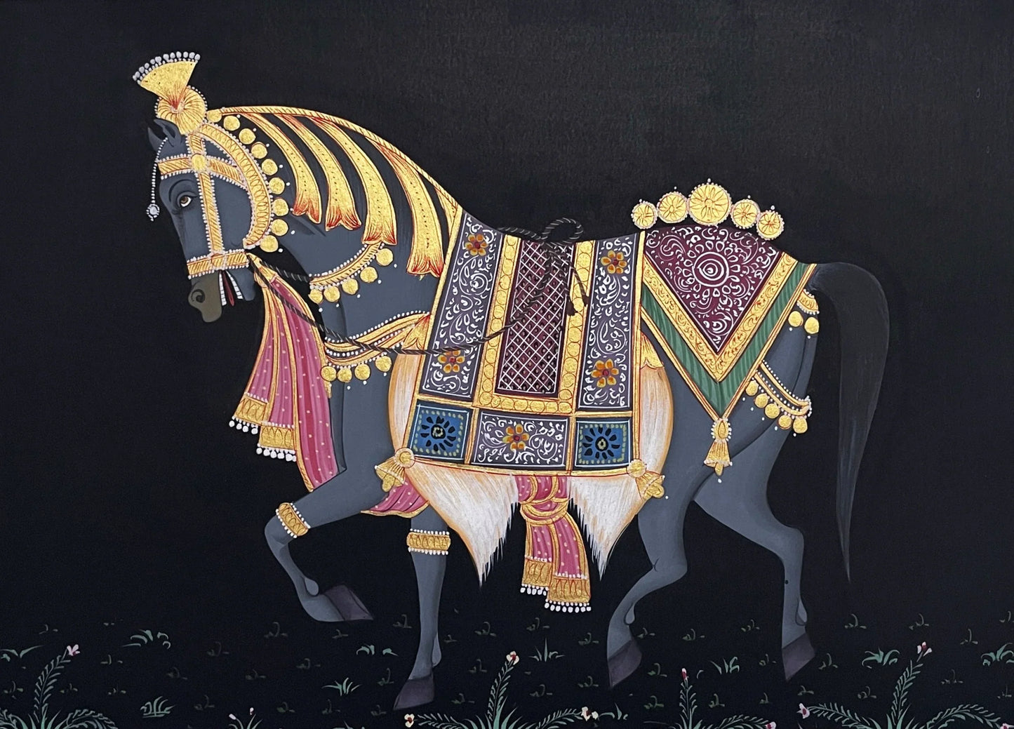 Trio Elephant, Horse, Camel Set of 3 Indian Miniature Wall Art, Traditional Animal Procession Painting On Paper, Wall Painting, Wall Hanging - Jaipur Earth