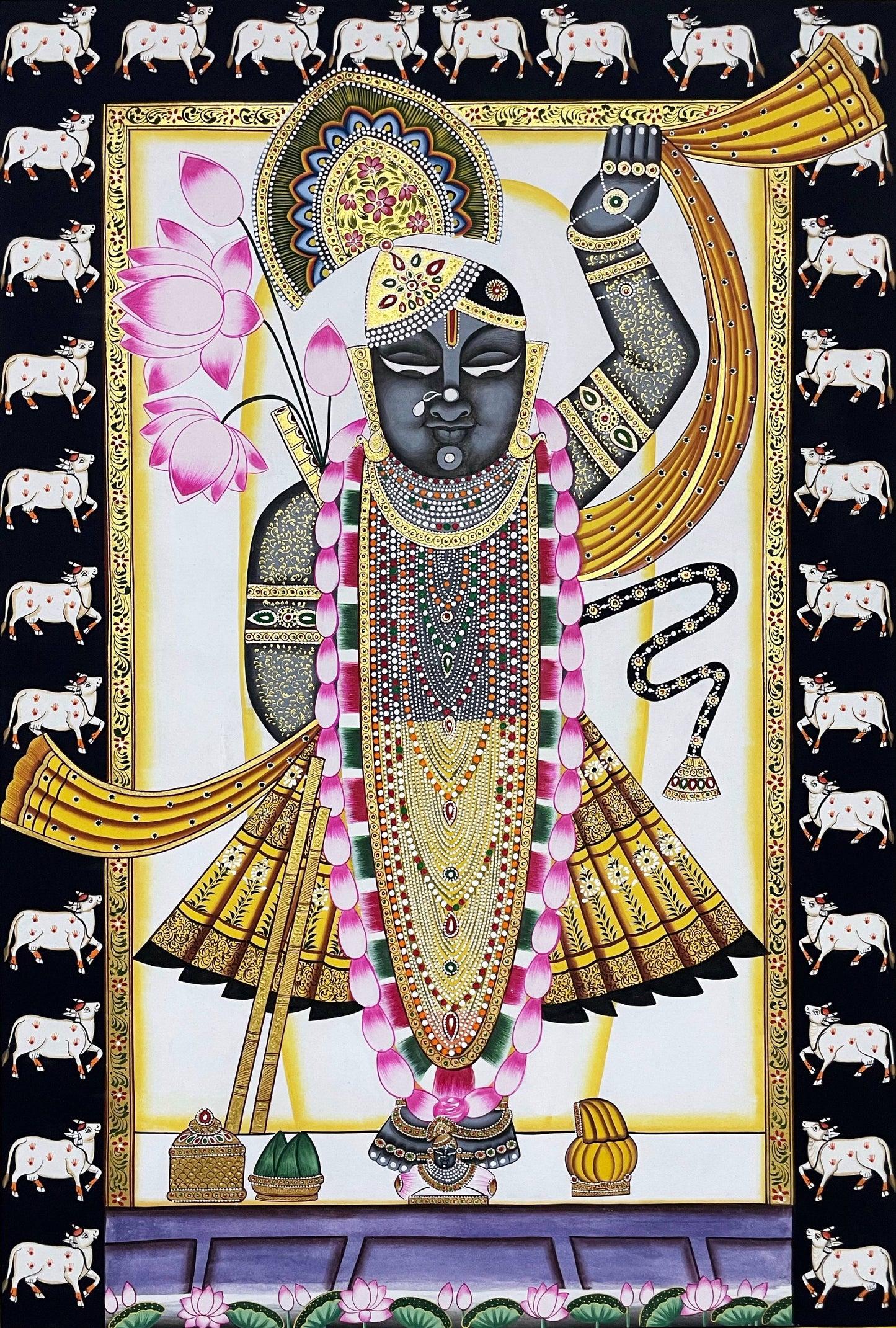 Pichwai Painting of Shreenathji, Art For Home Decor, Beautiful Shreenathji on cloth, Home Decor, Wall art - Jaipur Earth