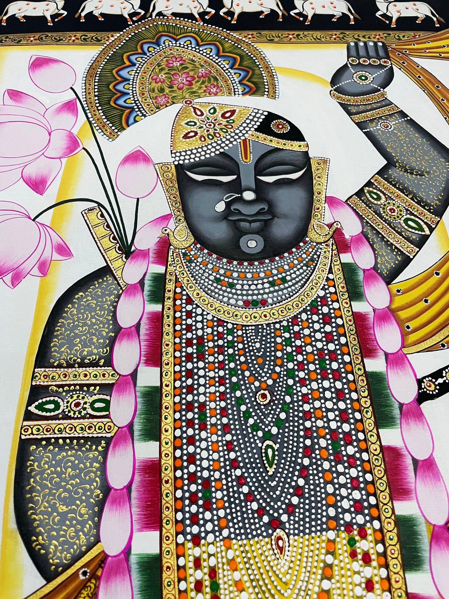 Pichwai Painting of Shreenathji, Art For Home Decor, Beautiful Shreenathji on cloth, Home Decor, Wall art - Jaipur Earth