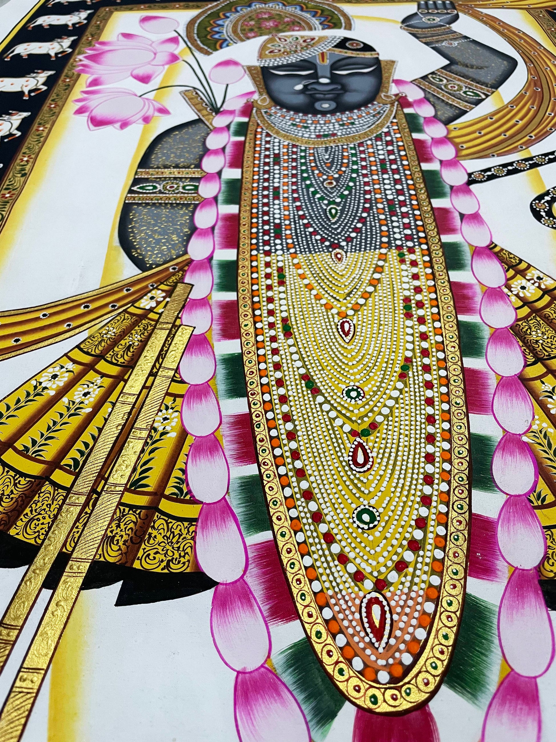Pichwai Painting of Shreenathji, Art For Home Decor, Beautiful Shreenathji on cloth, Home Decor, Wall art - Jaipur Earth