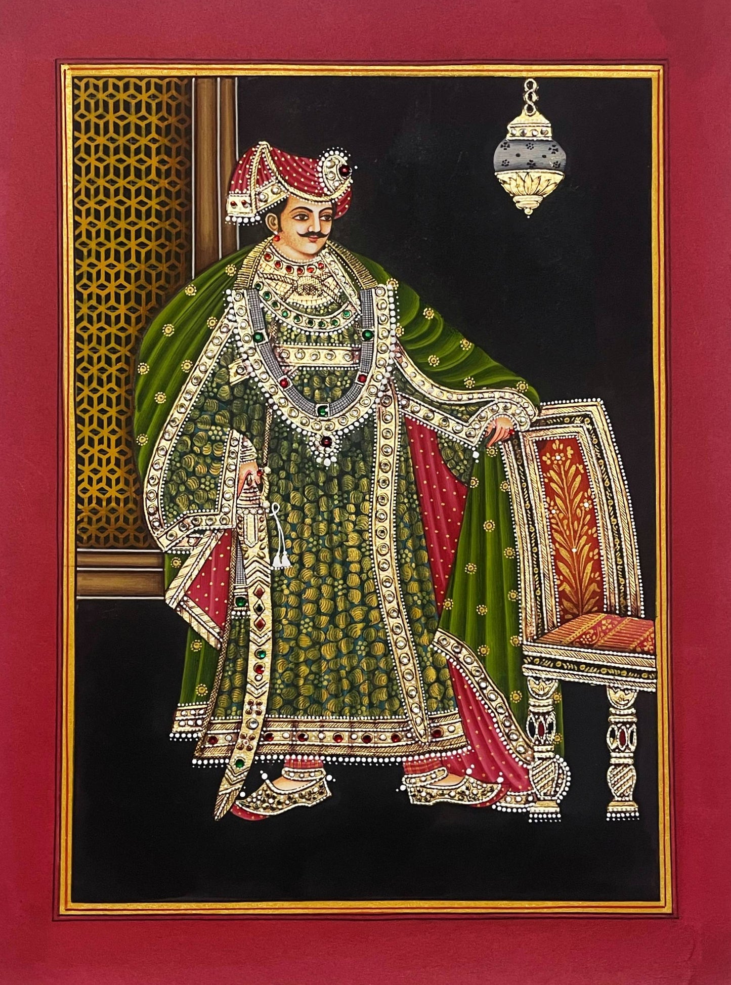 King and Queen Portrait Miniature Painting On Paper, Wall Painting, Wall Hanging-Framed