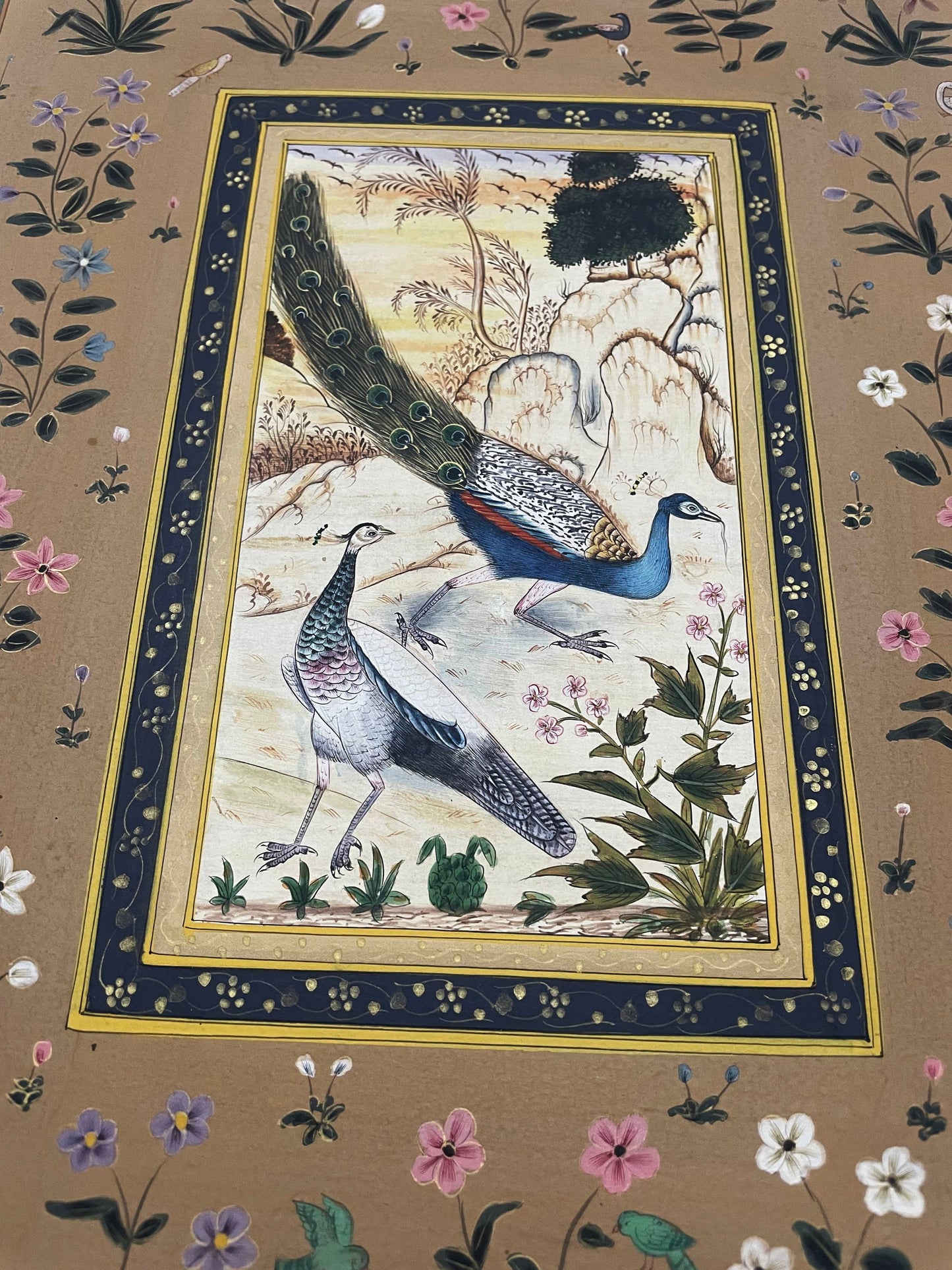 Hand-Painted Birds Miniature Painting | Traditional Indian Miniature Art on Handmade Paper | Framed