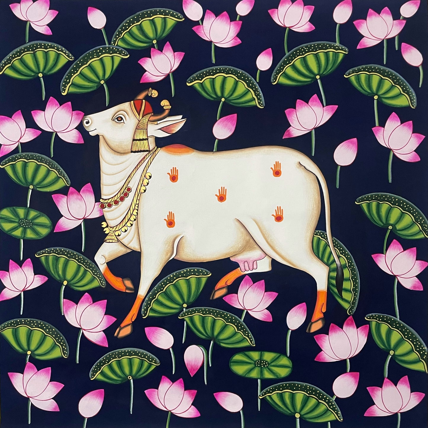 Pichwai Painting Of Cow, Modern Indian Pichwai Painting For Home Decor, Wall Hanging, Wall Painting