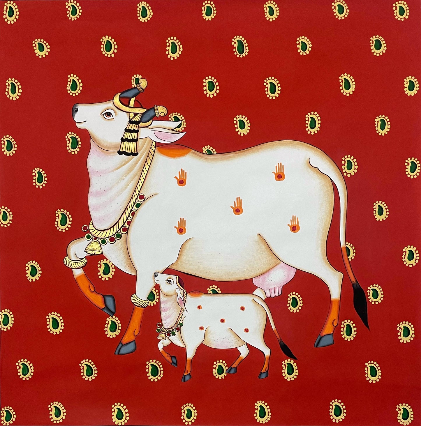 Pichwai Painting Of Cow, Modern Indian Pichwai Painting For Home Decor, Wall Hanging, Wall Painting