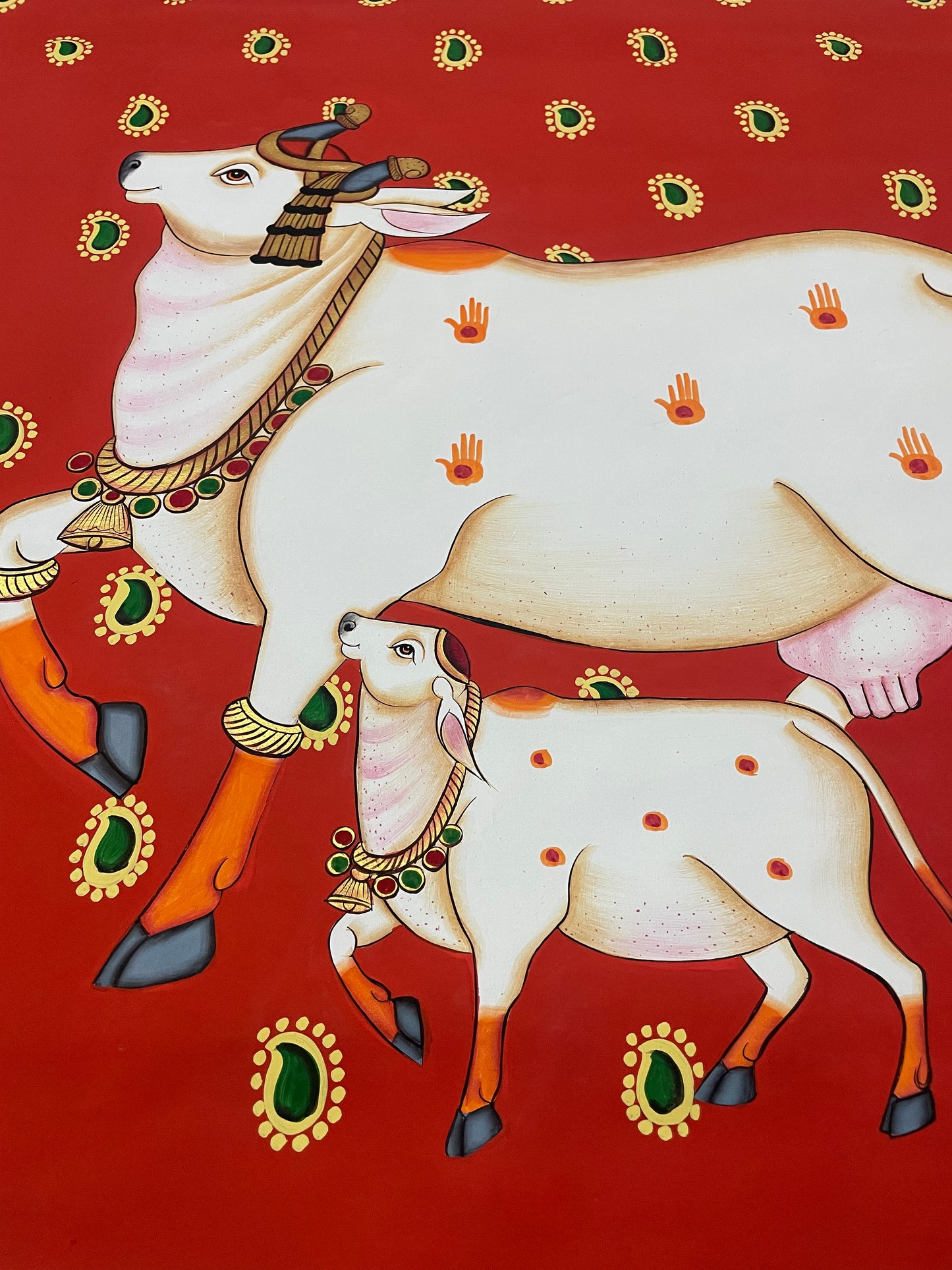 Pichwai Painting Of Cow, Modern Indian Pichwai Painting For Home Decor, Wall Hanging, Wall Painting