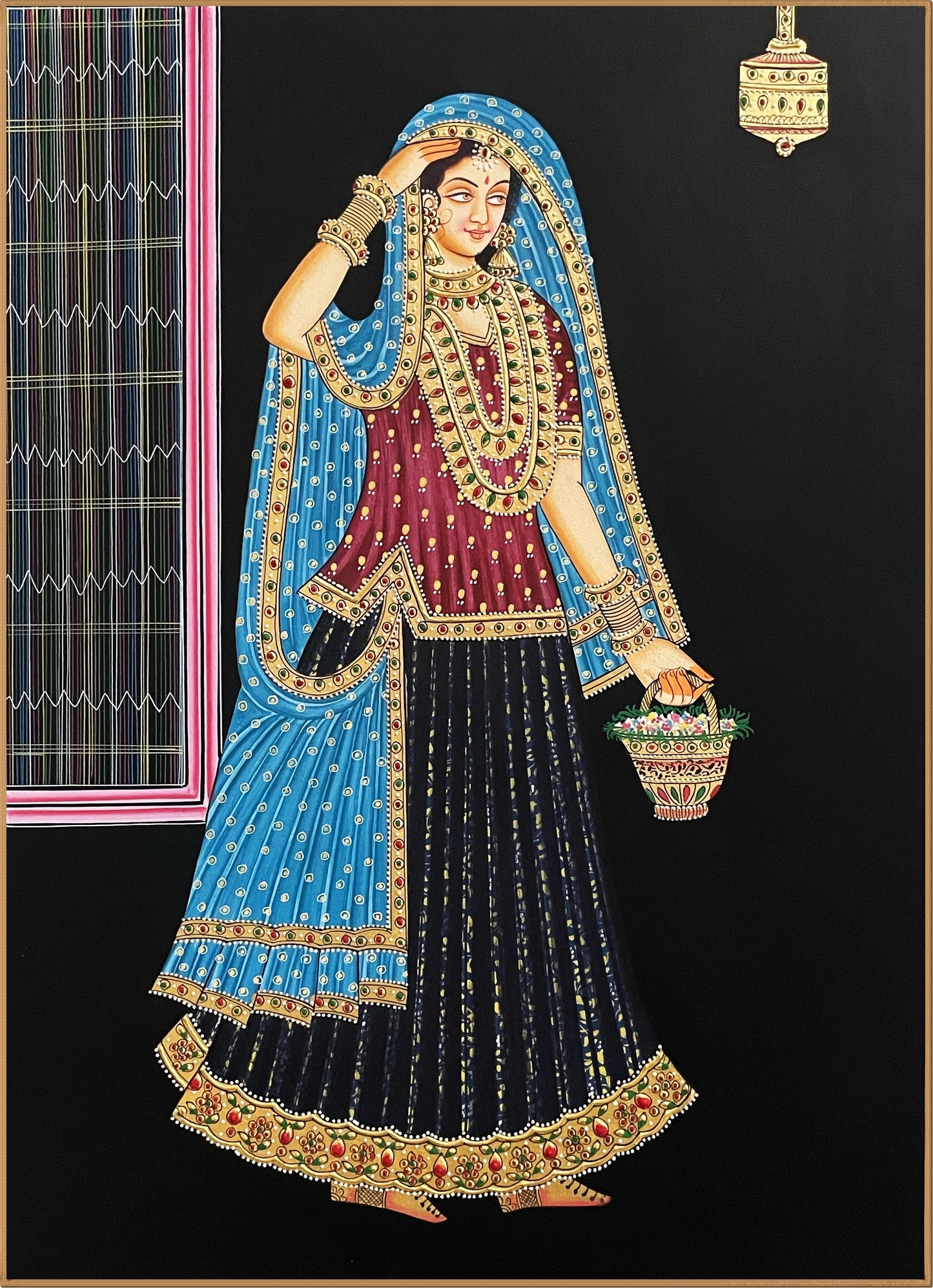 Hand-Painted Ladies Portrait Painting | Traditional Indian Miniature Art on Handmade Paper | Framed