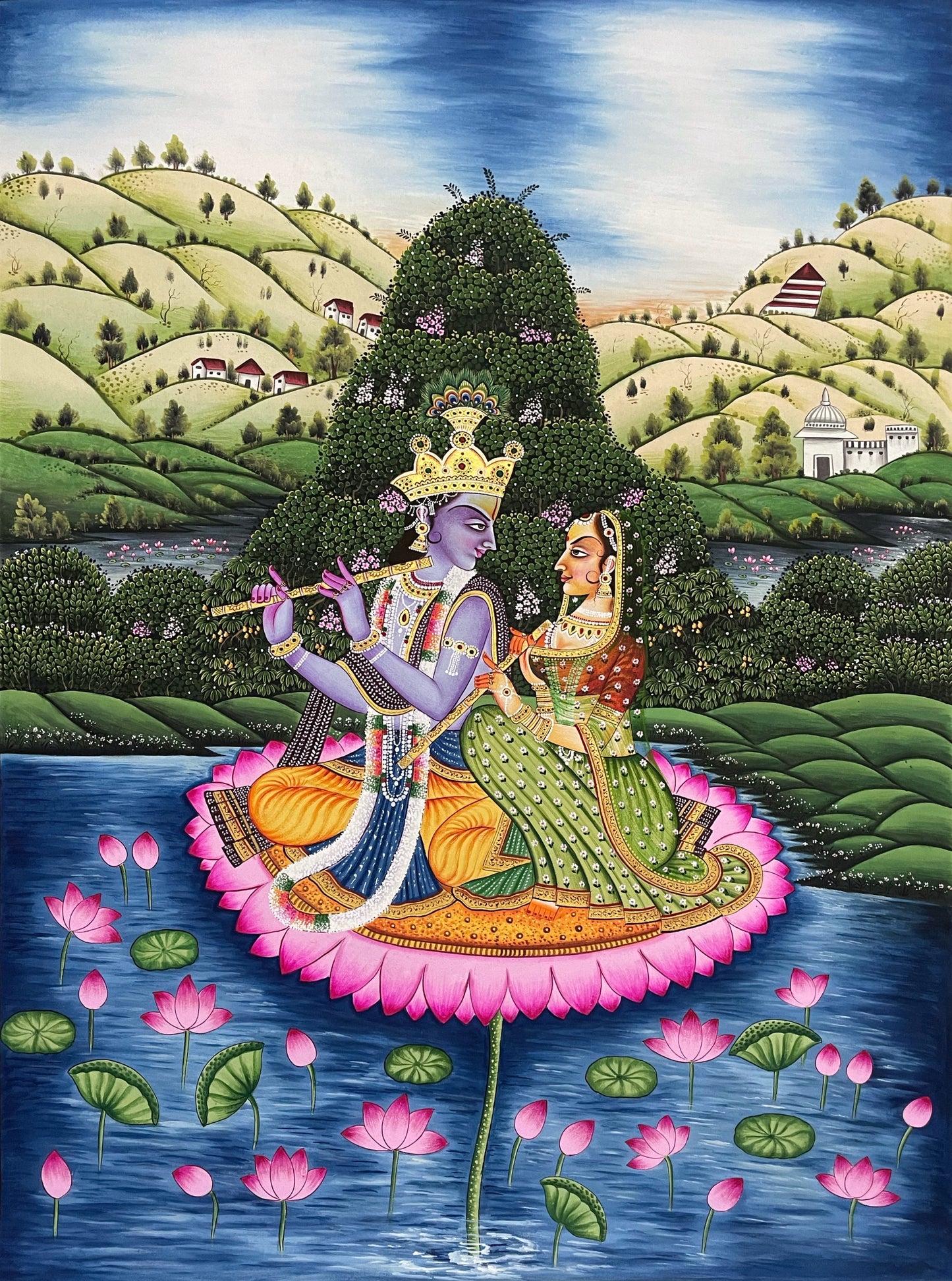 Radha Krishna Detailed Pichwai Handmade Painting, Traditional Nathdwara Art, Spiritual Indian Artwork, Luxury Home Decor