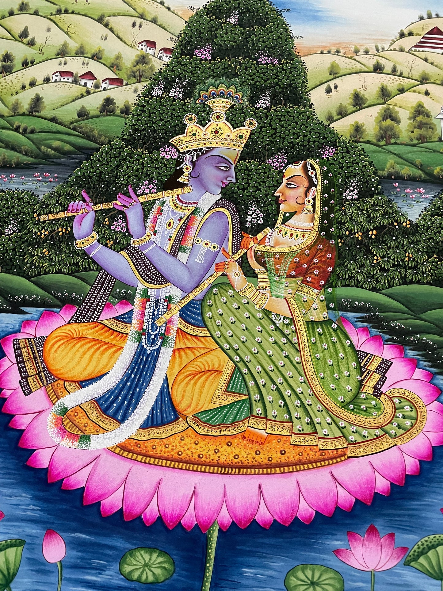 Radha Krishna Detailed Pichwai Handmade Painting, Traditional Nathdwara Art, Spiritual Indian Artwork, Luxury Home Decor