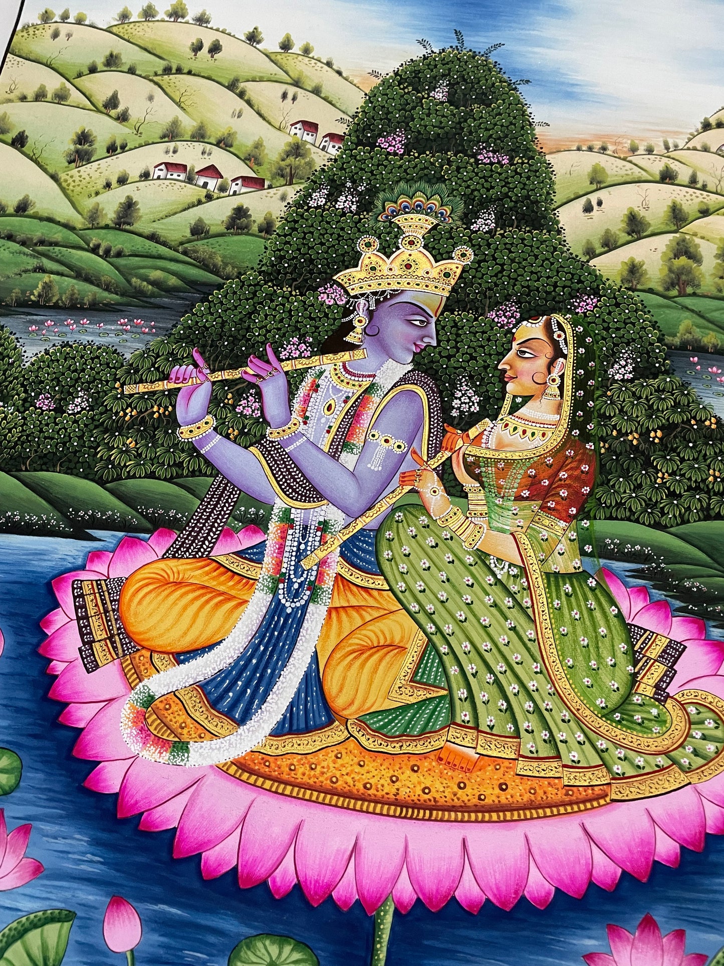 Radha Krishna Detailed Pichwai Handmade Painting, Traditional Nathdwara Art, Spiritual Indian Artwork, Luxury Home Decor
