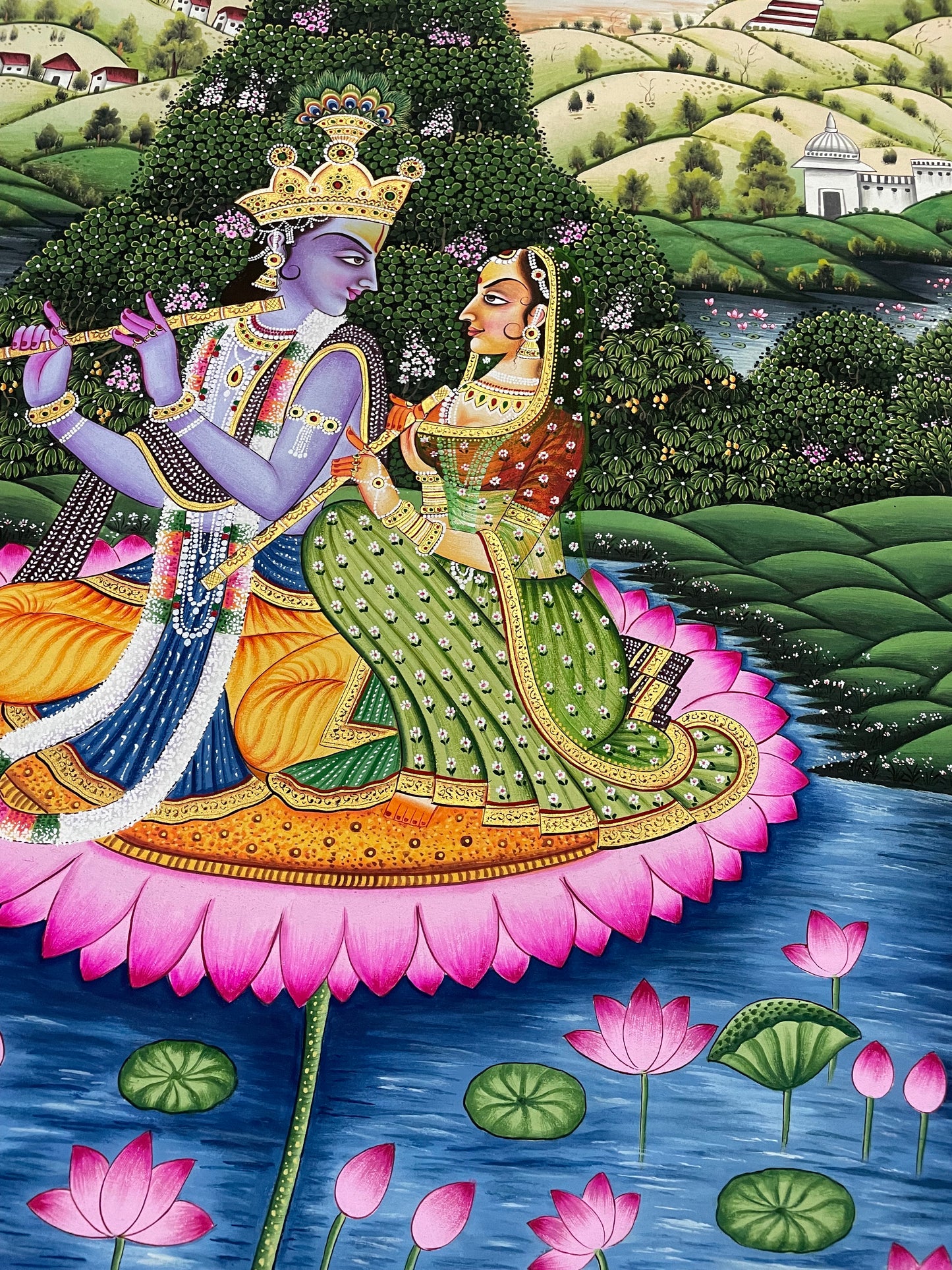 Radha Krishna Detailed Pichwai Handmade Painting, Traditional Nathdwara Art, Spiritual Indian Artwork, Luxury Home Decor