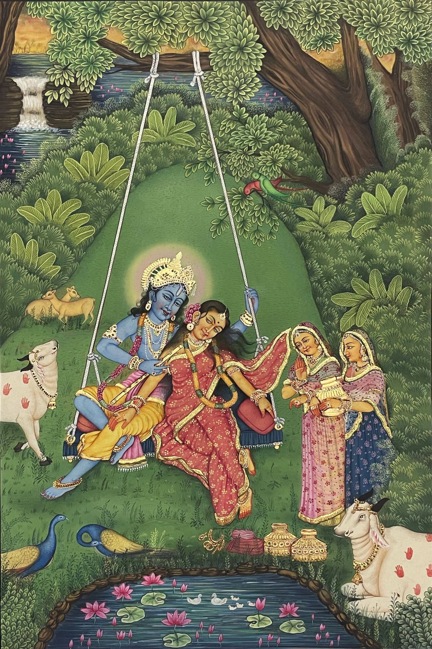 Radha Krishna Pichwai Painting, Detailed Hand painted Painting Framed