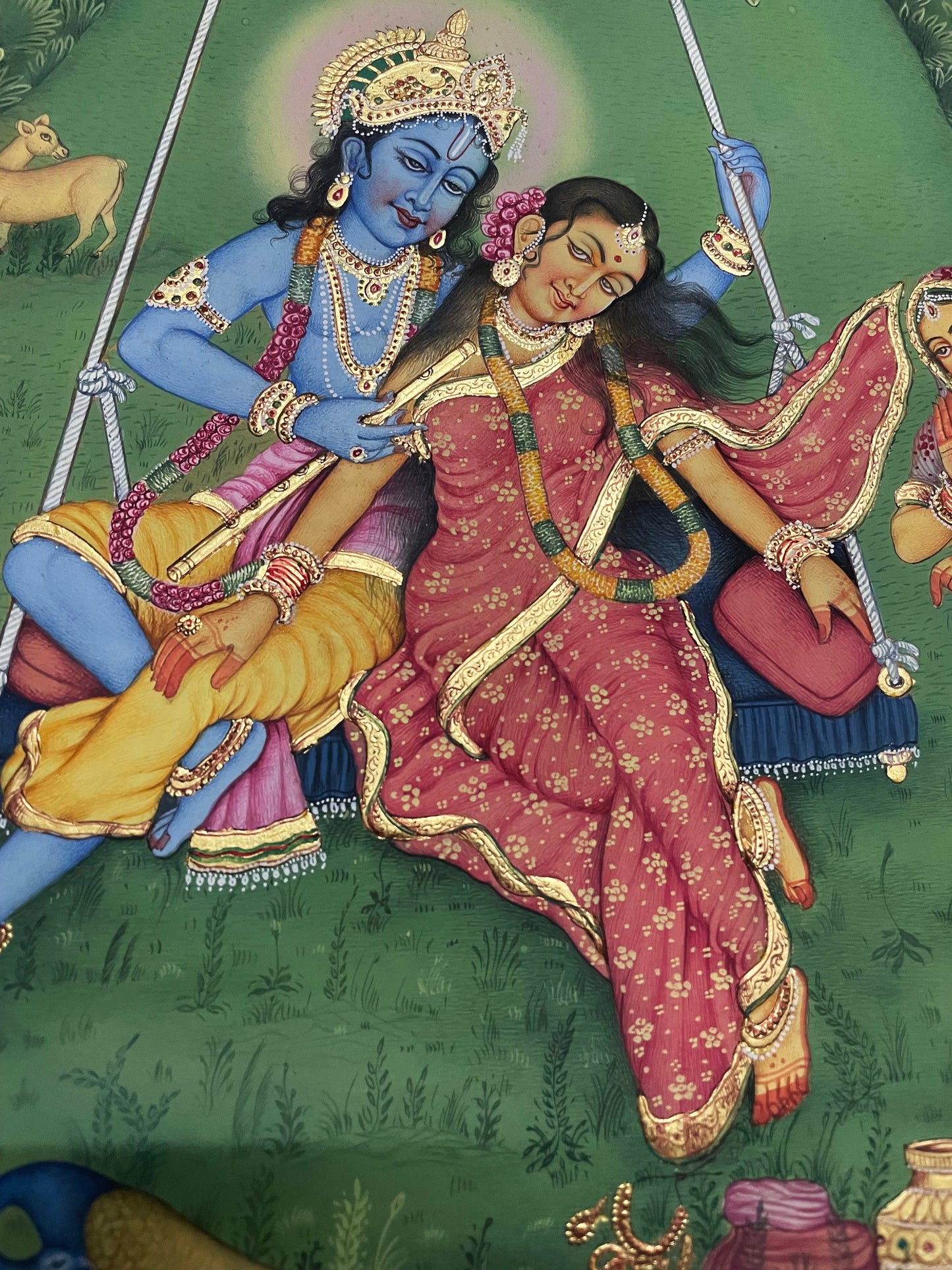 Radha Krishna Pichwai Painting, Detailed Hand painted Painting Framed