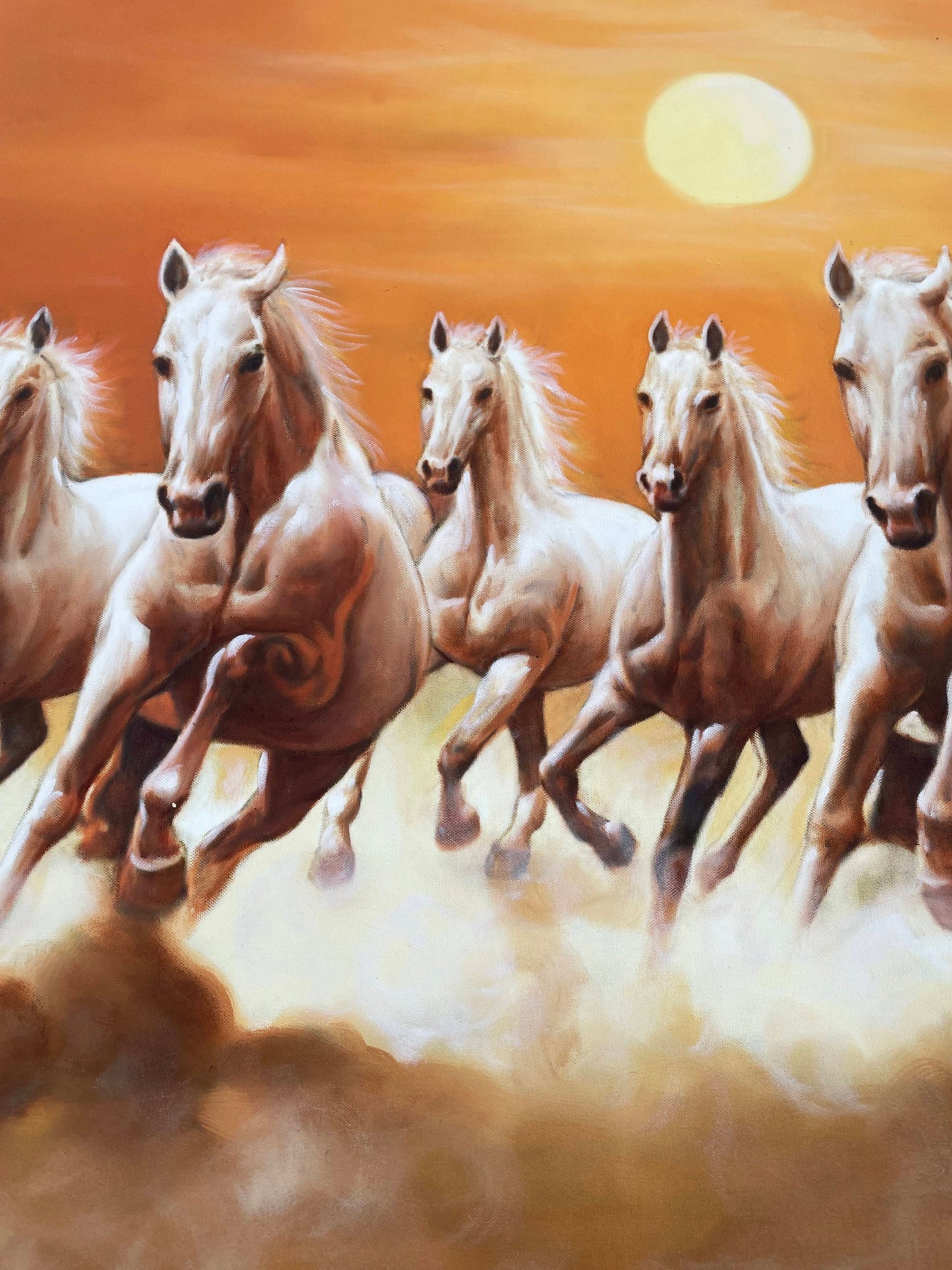 Seven Running Horses Oil Painting – Symbol of Success & Prosperity