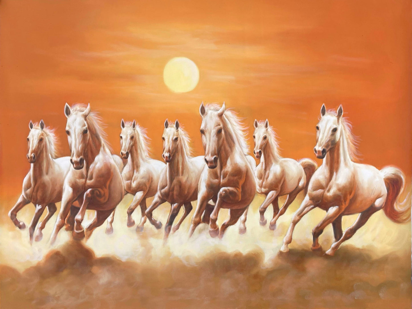 Seven Running Horses Oil Painting – Symbol of Success & Prosperity