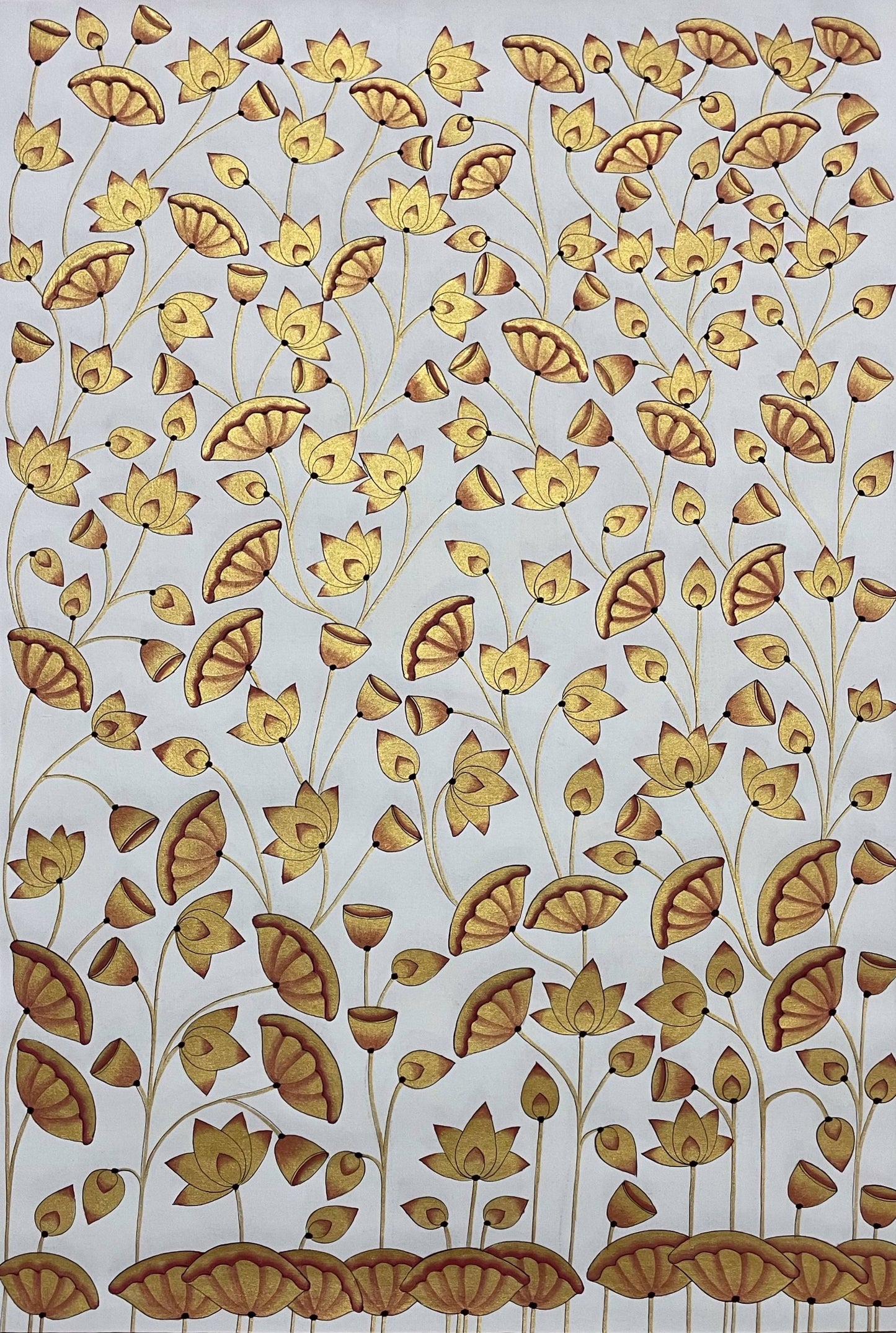 Pichwai Paintings Set of 2, Golden Lotus Pond Indian Pichwai, Home decor Art, Indian painting, wall decor