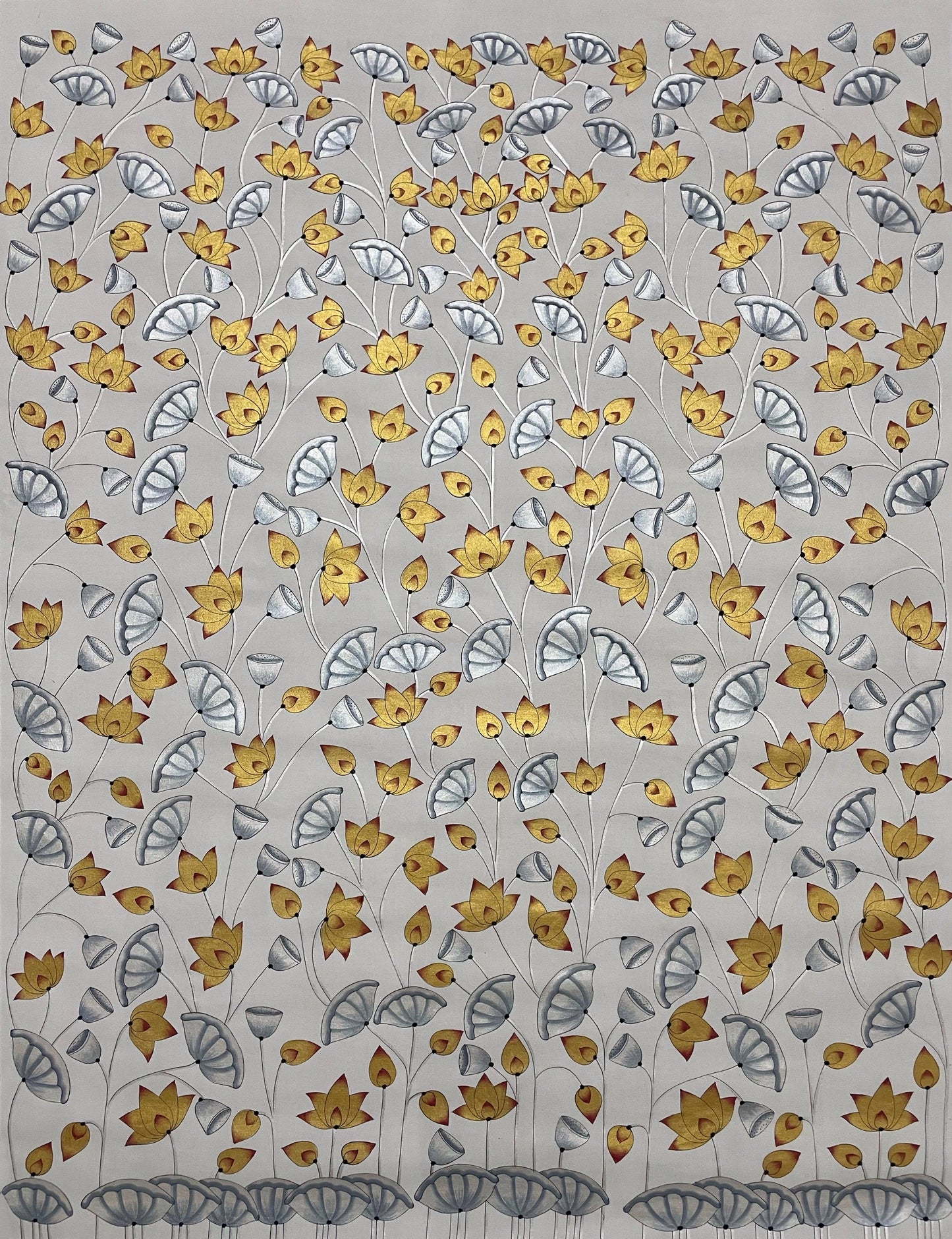 Pichwai Paintings, Silver and Golden Lotus Pond Indian Pichwai, Home decor Art, Indian painting, wall decor