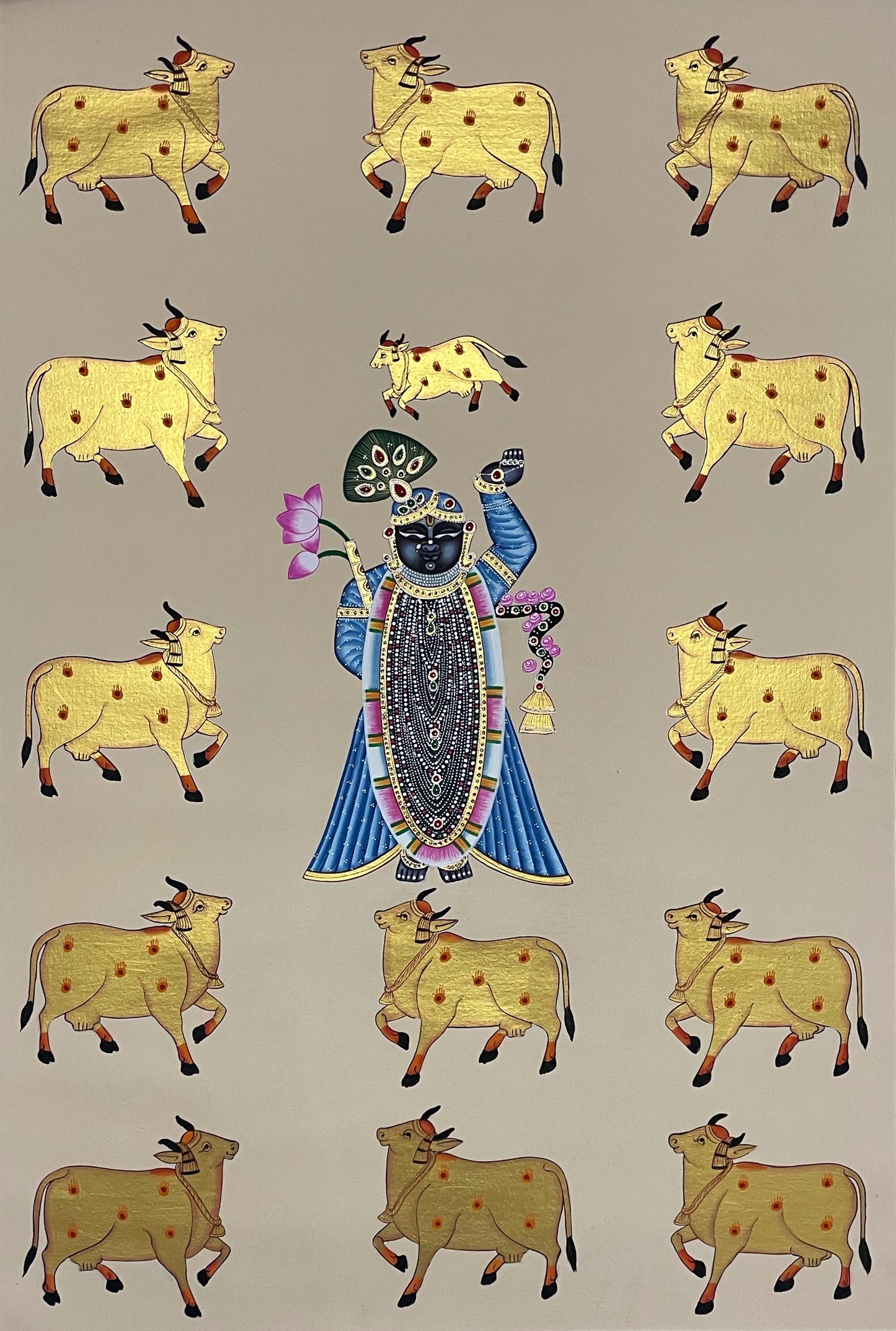 Shreenathji Pichwai Art Painting for Home Decor, Traditional Handmade Shri Nath Ji Wall Painting, Nathdwara Style Krishna Artwork, Indian Spiritual Art