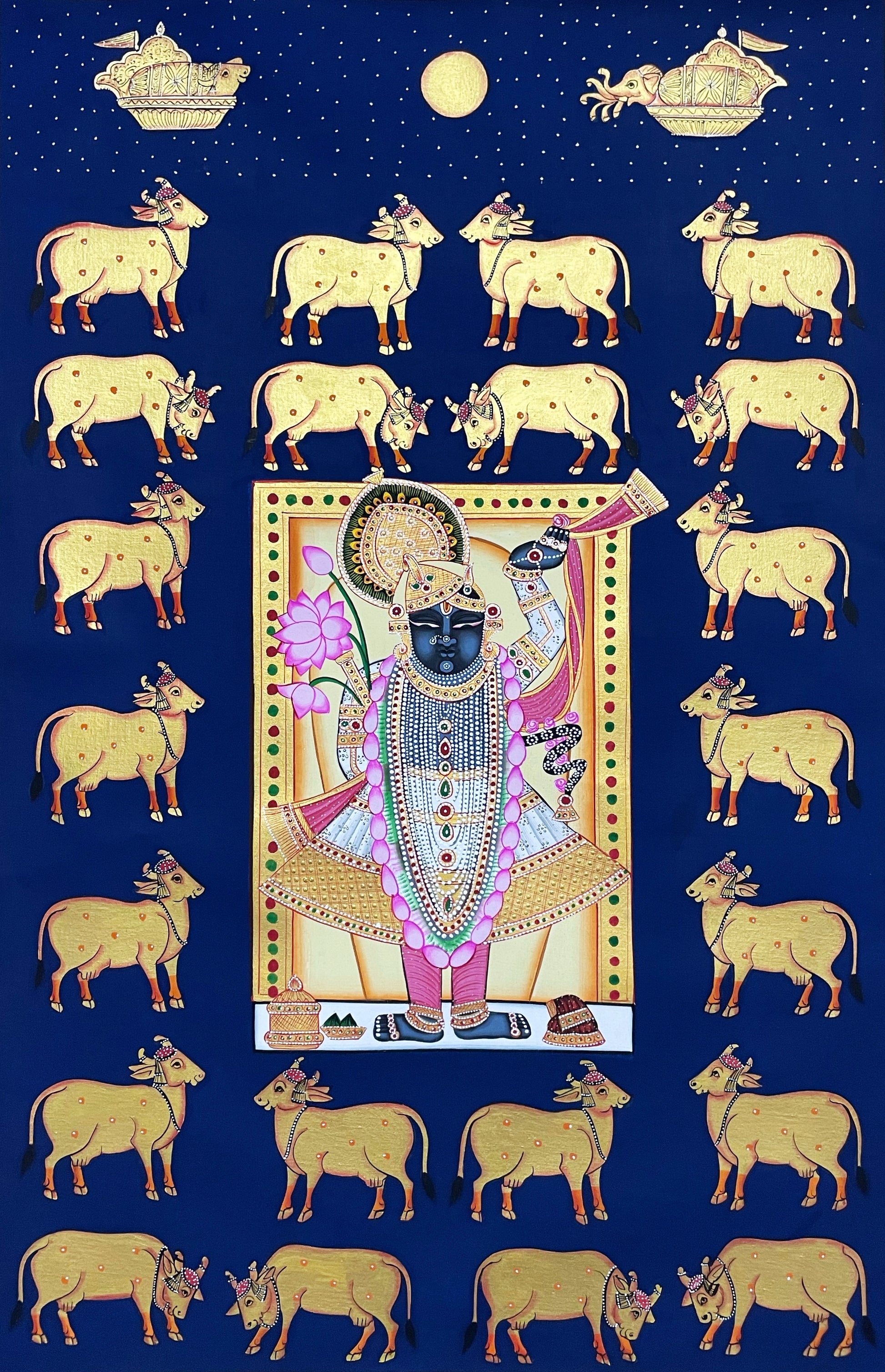 Shreenathji Pichwai Painting, Indian Traditional Handmade Painting, Wall decor - Jaipur Earth