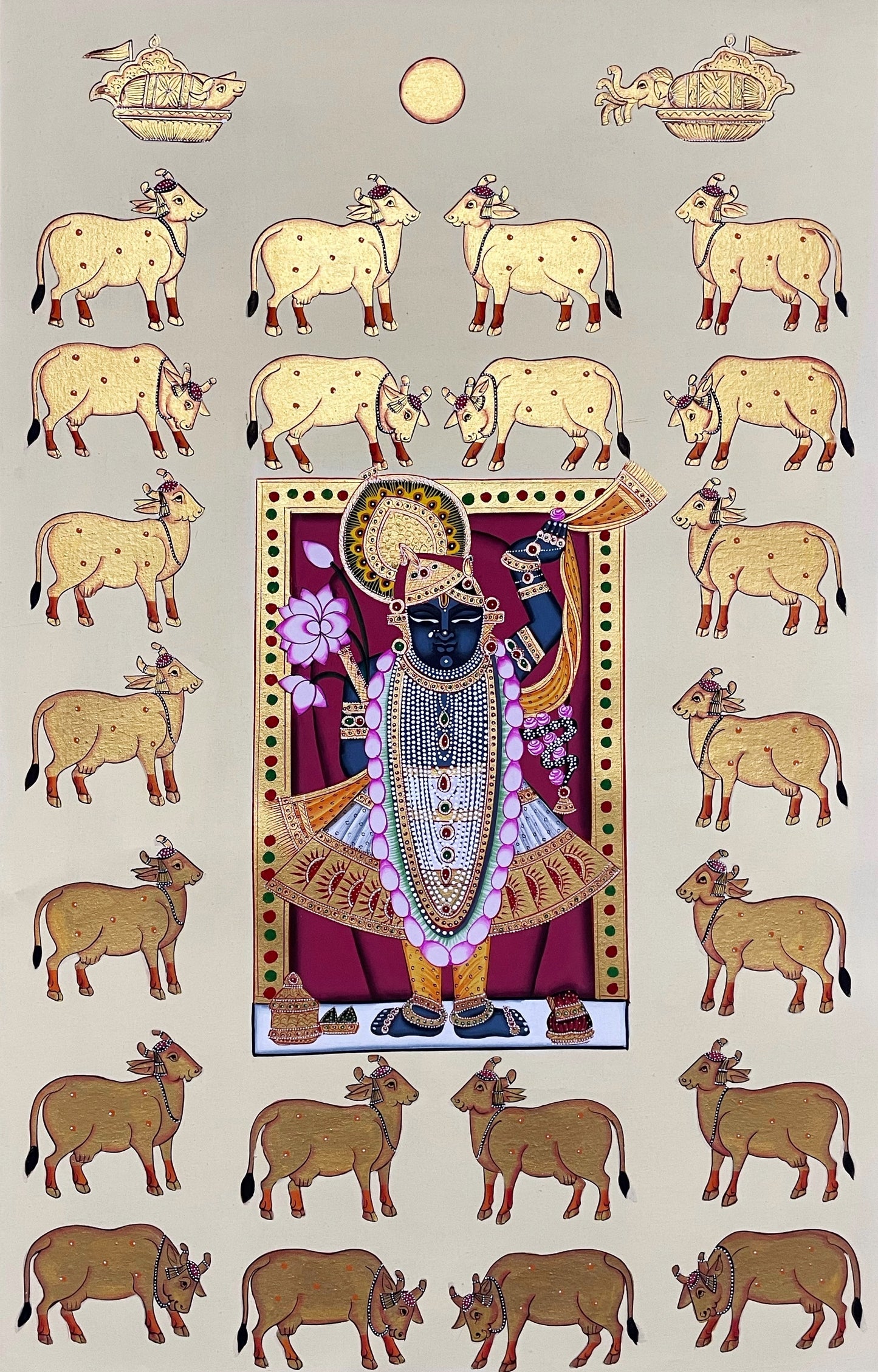 Shreenathji Pichwai Painting, Indian Traditional Handmade Painting, Wall decor - Jaipur Earth