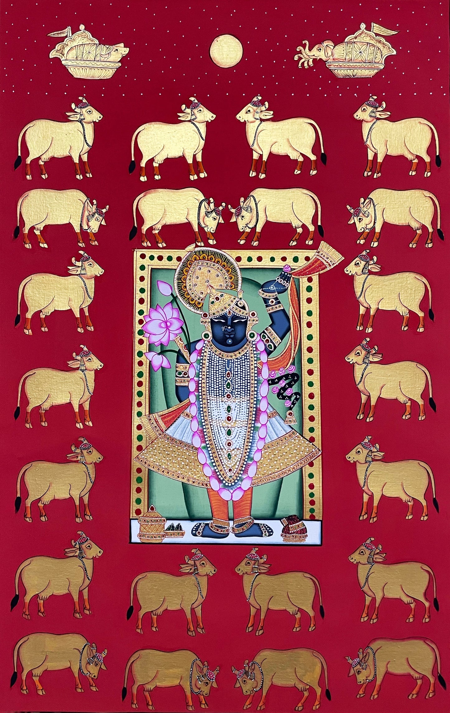 Shreenathji Pichwai Painting, Indian Traditional Handmade Painting, Wall decor - Jaipur Earth