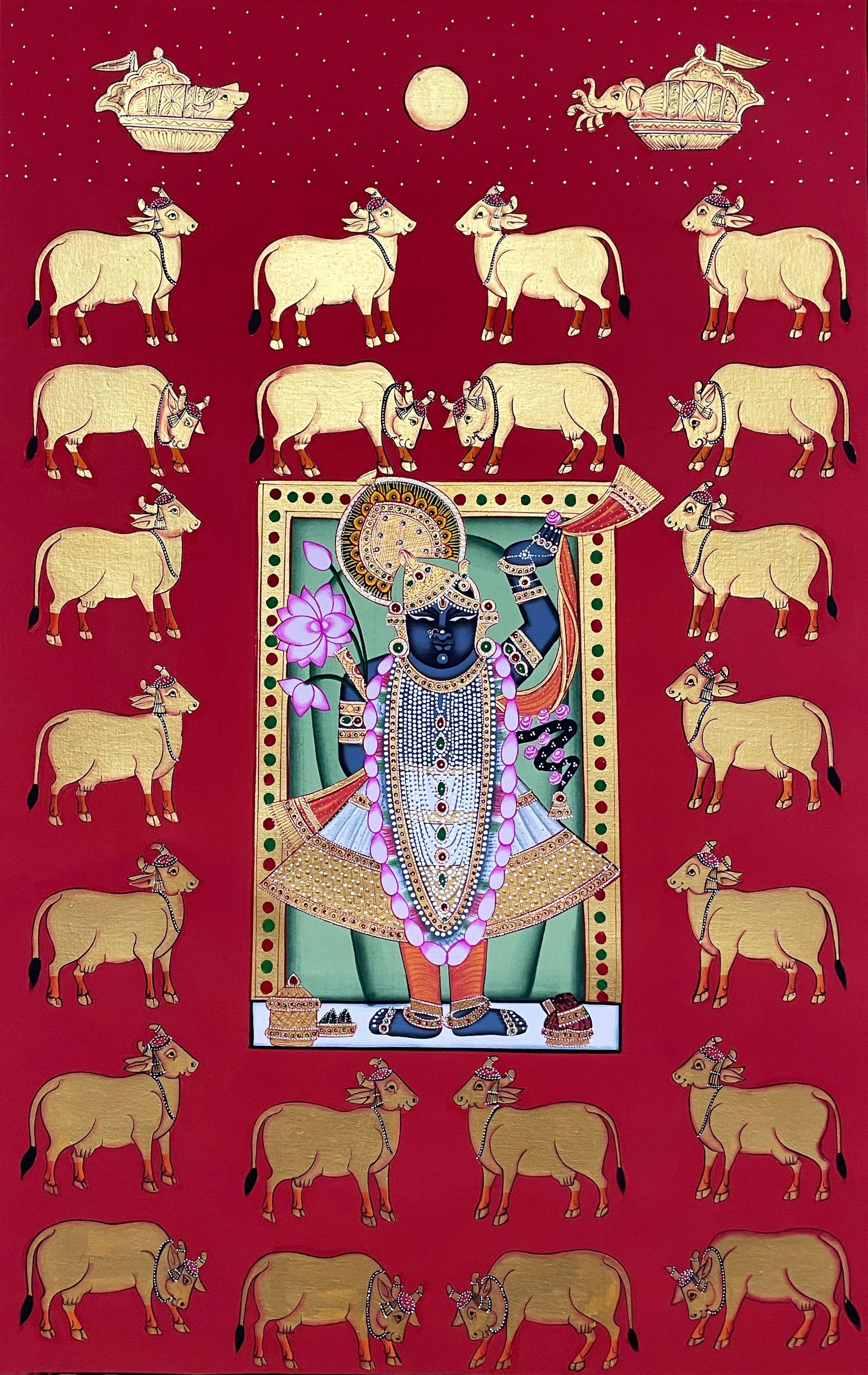 Shreenathji Pichwai Painting, Indian Traditional Handmade Painting, Wall decor - Jaipur Earth