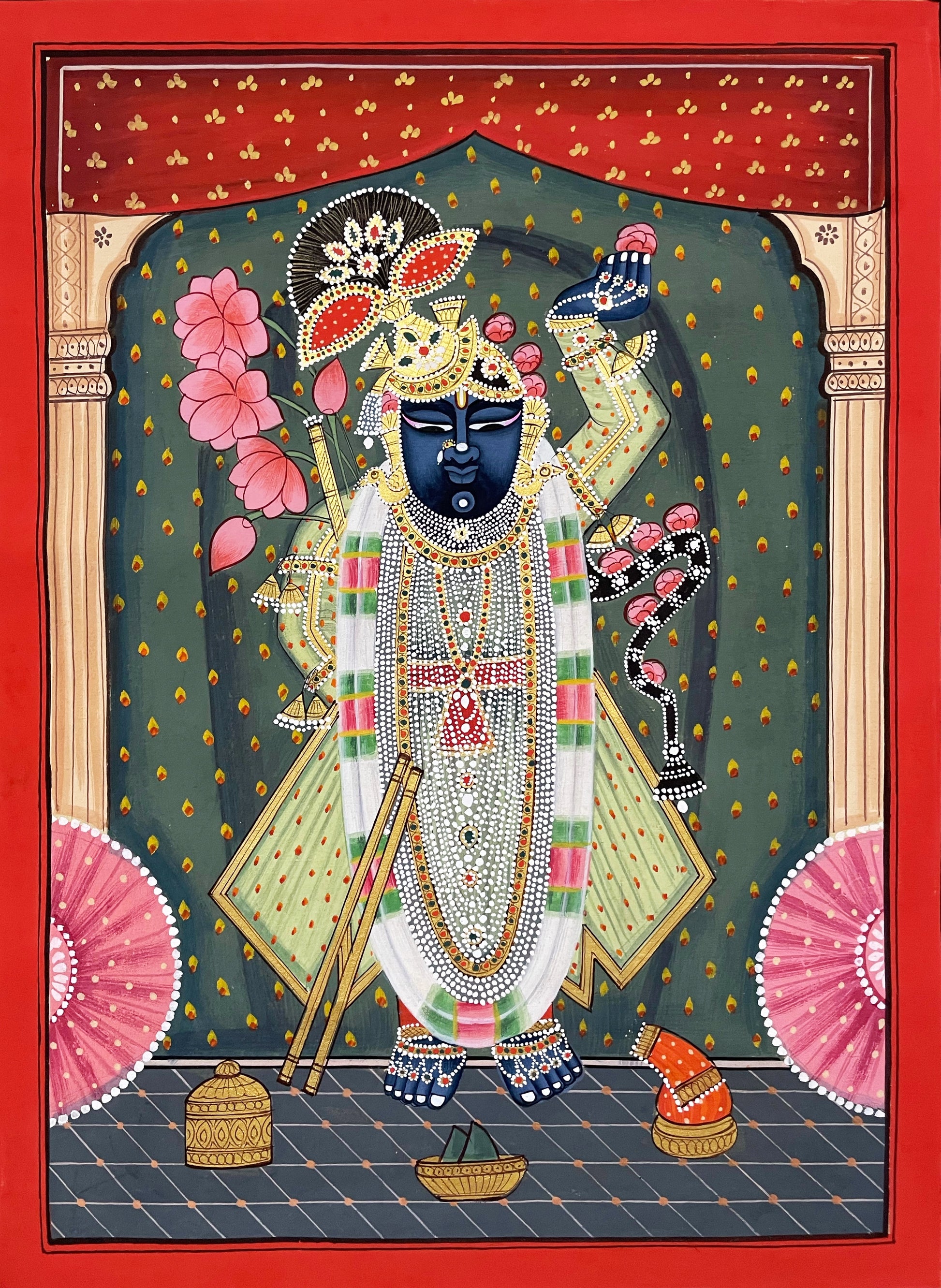 Shreenathji Pichwai Art Painting For Home Decor, Traditional Handmade Wall Painting Of Beautiful Shri Nath Ji - Jaipur Earth