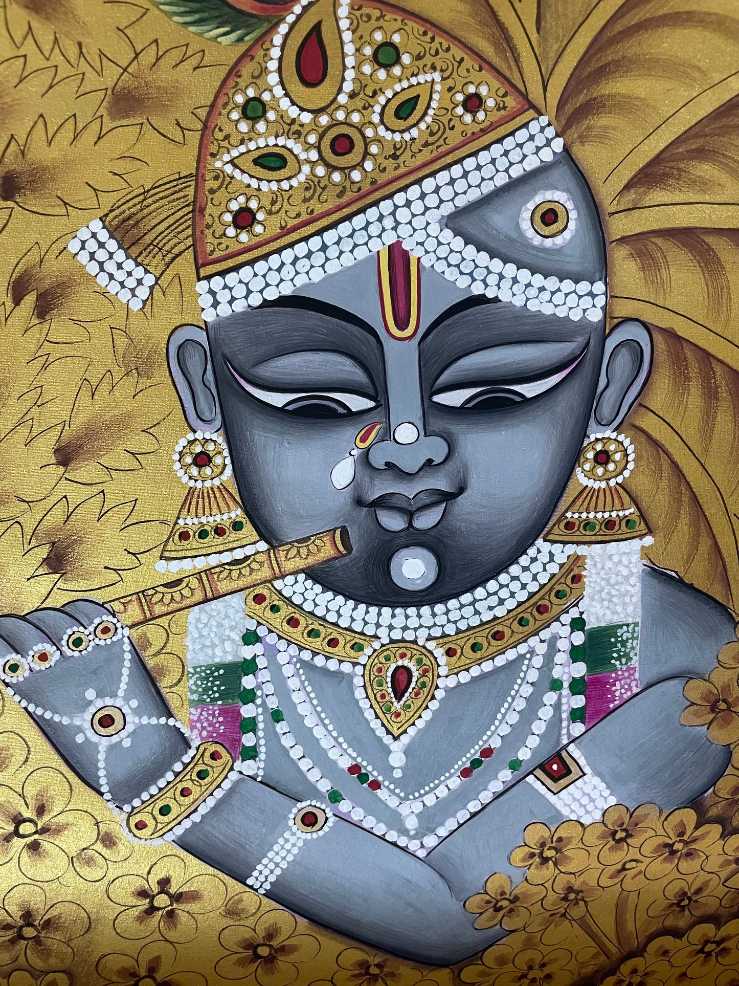 Krishna Pichwai Painting – Golden Handpainted Traditional Indian Art of Lord Krishna