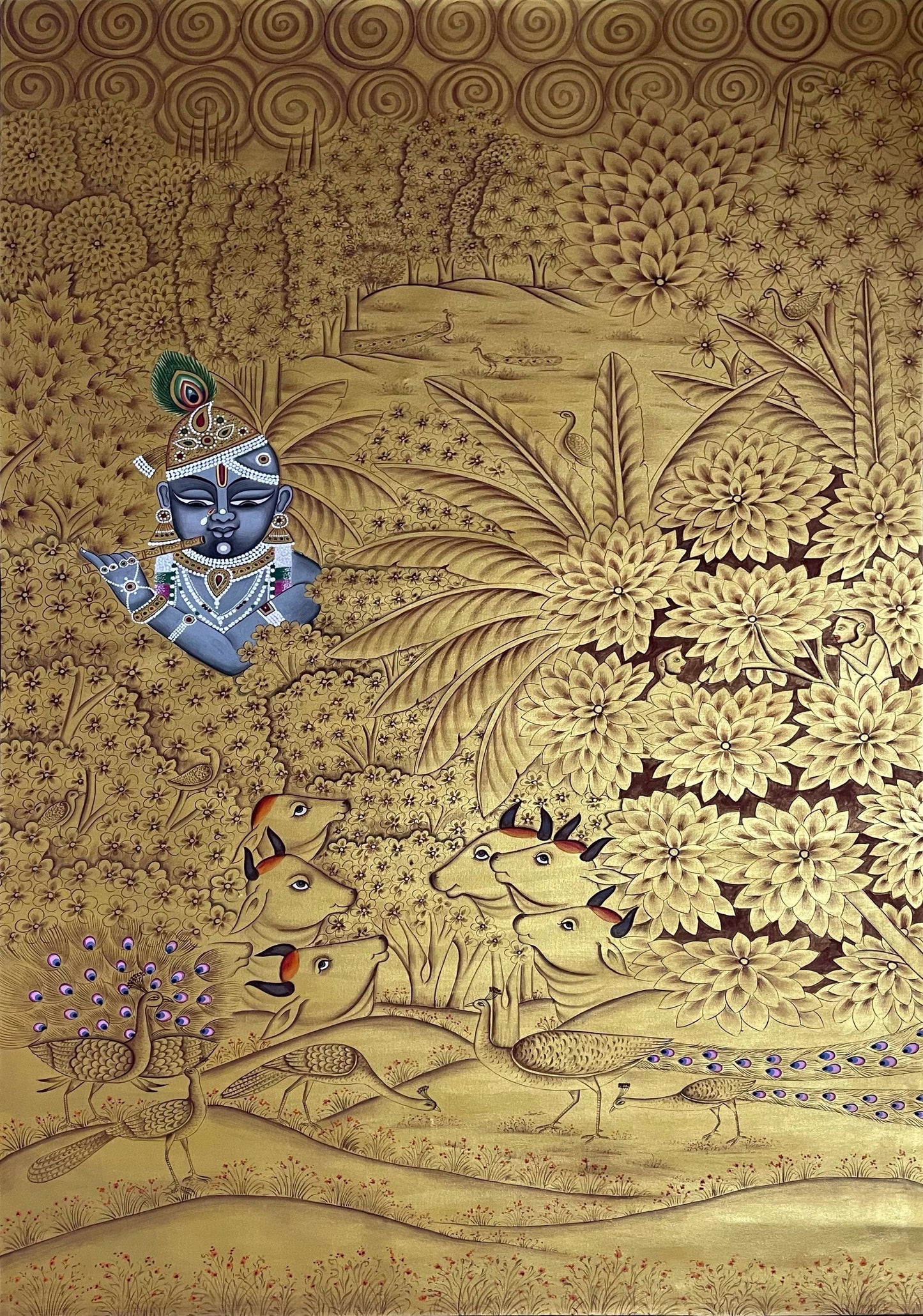 Krishna Pichwai Painting – Golden Handpainted Traditional Indian Art of Lord Krishna