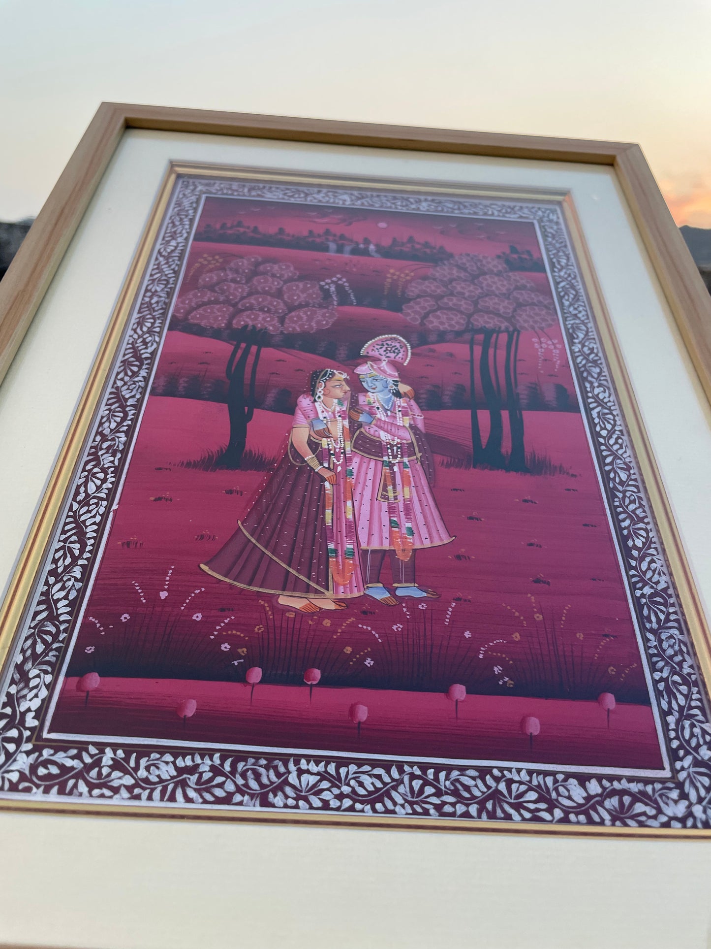 Radha Krishna Detailed Handmade Pichwai Painting – Framed Wall Art for Home Décor