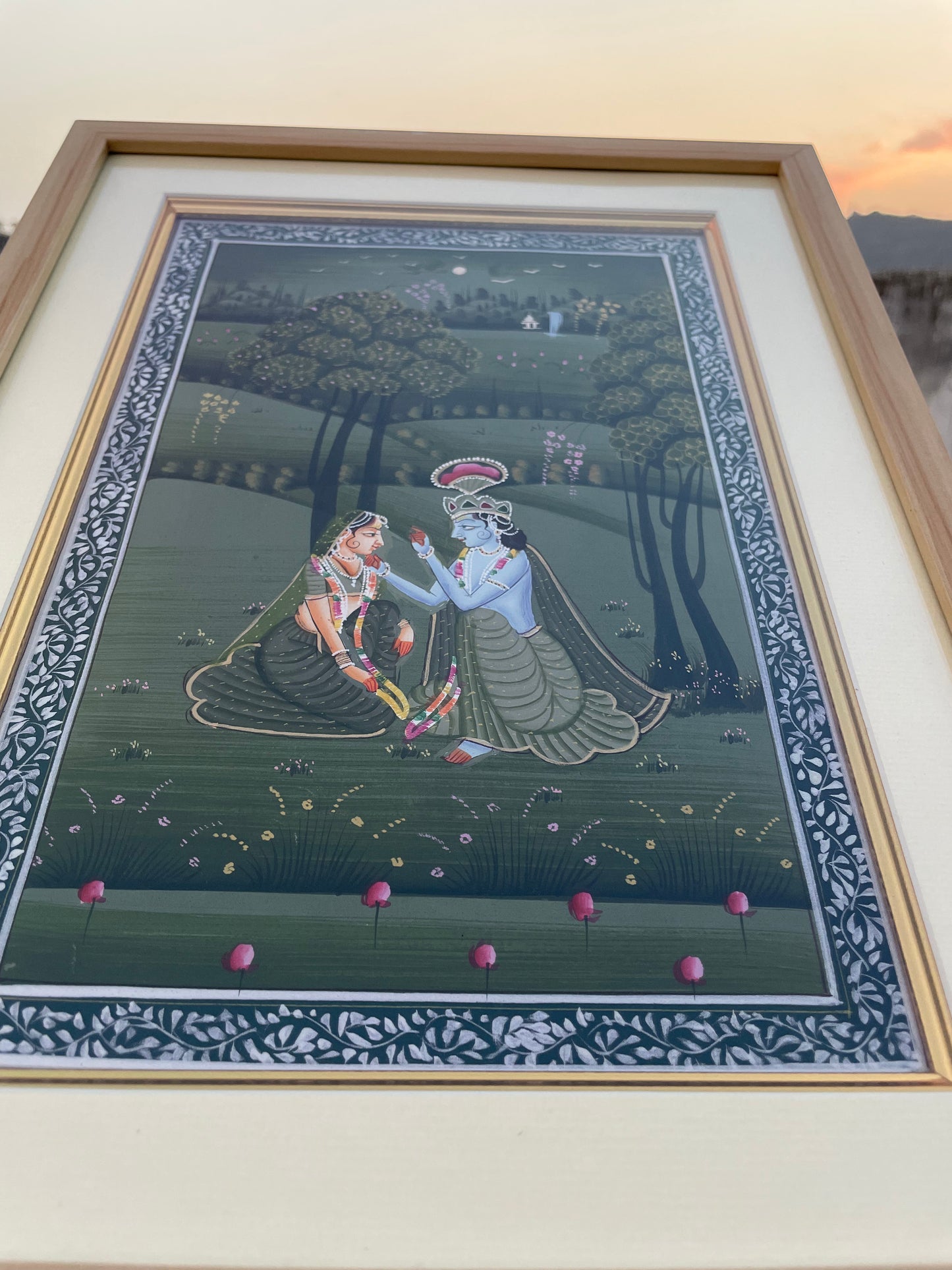 Radha Krishna Detailed Handmade Pichwai Painting – Framed Wall Art for Home Décor