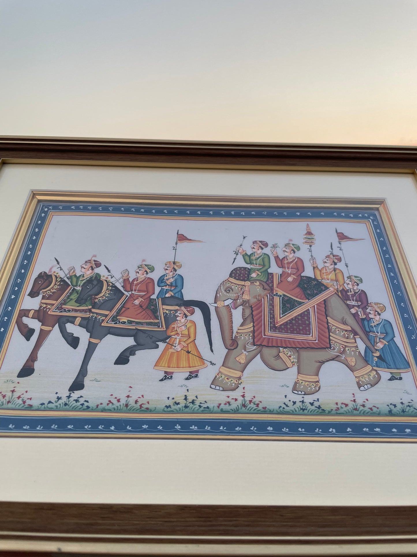 Set of Two Royal Procession Hand-Painted Rajasthani Artwork – Traditional Indian Miniature Painting, Framed Ethnic Wall Decor